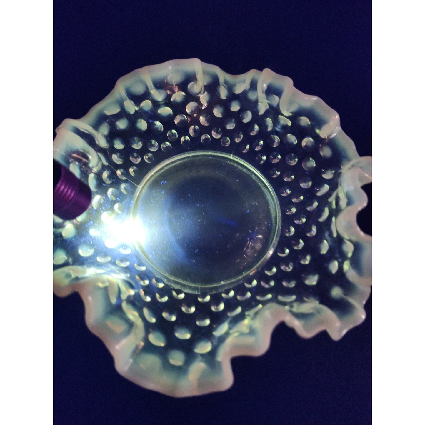 Vintage Fenton Hobnail Crimped Ruffled Edge Glass Candy Dish-Opalescent