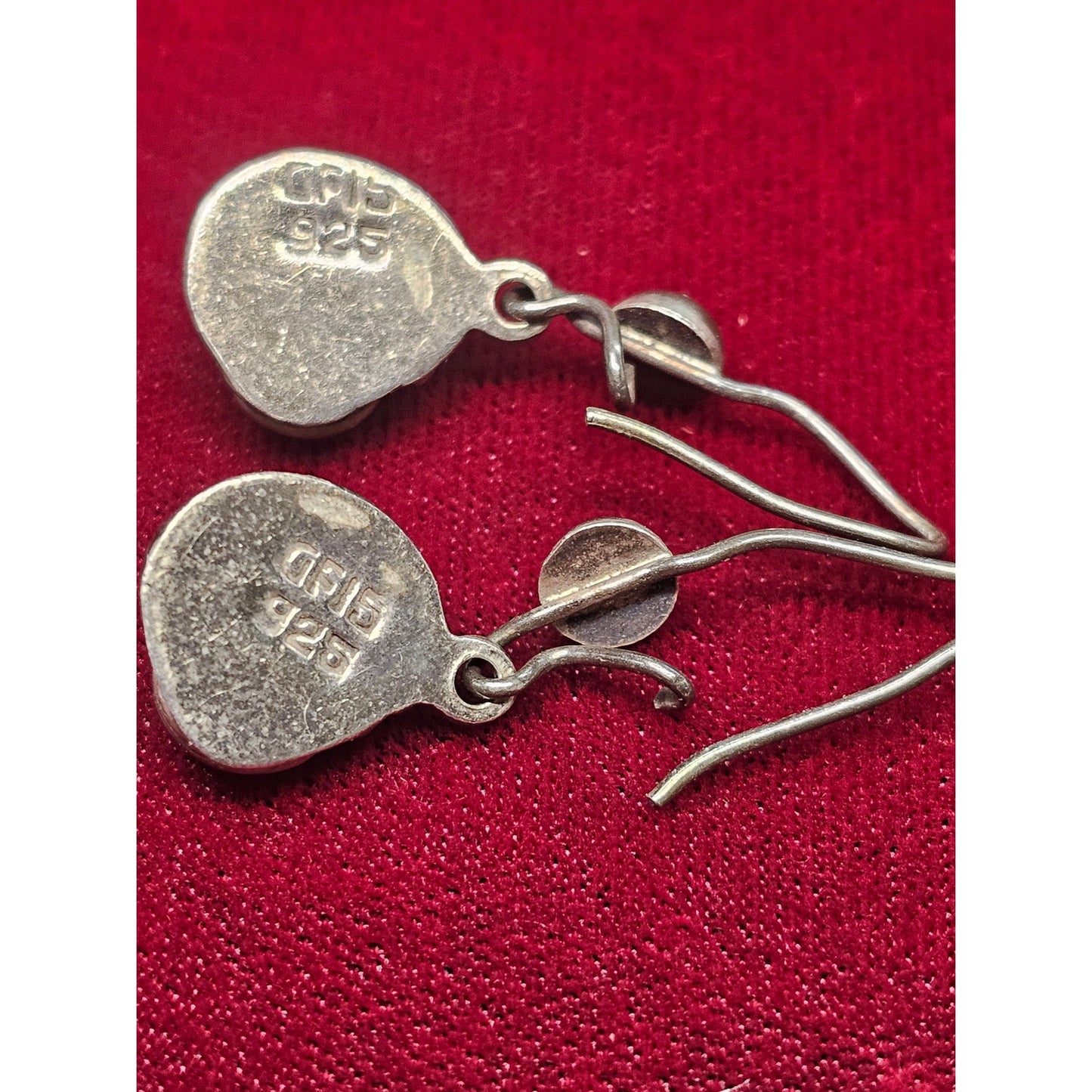 Vintage 925 Sterling Silver Iridescent Cabochon Dangle Earrings
