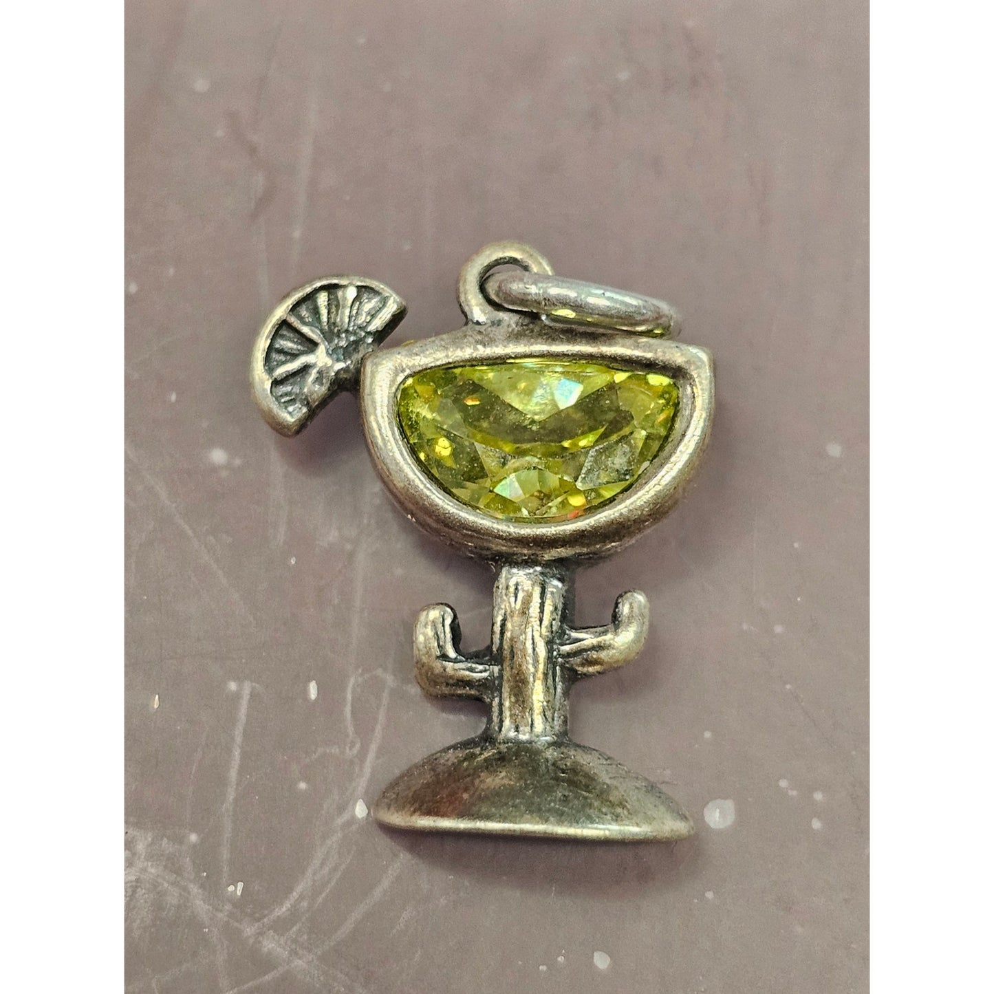 925 Sterling Silver Margarita Glass Charm Pendant | Green Faceted Stone