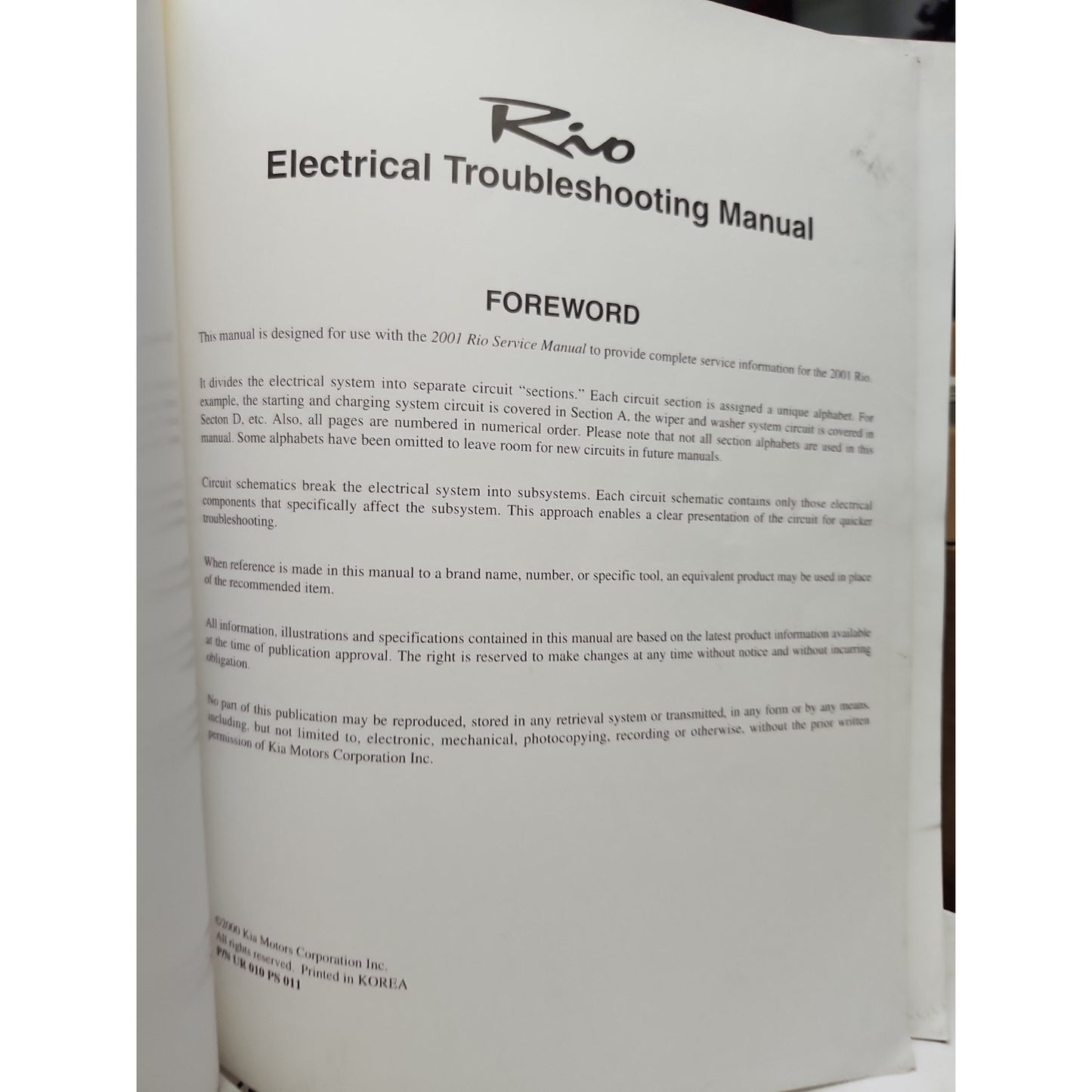 2001 Kia Rio Electrical Troubleshooting Manual