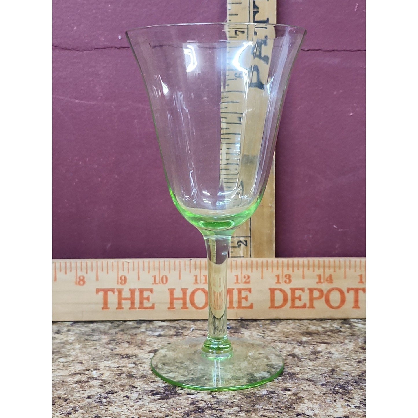 Vintage Green uranium Depression Fluted Fostoria Wine Glass GLOWS