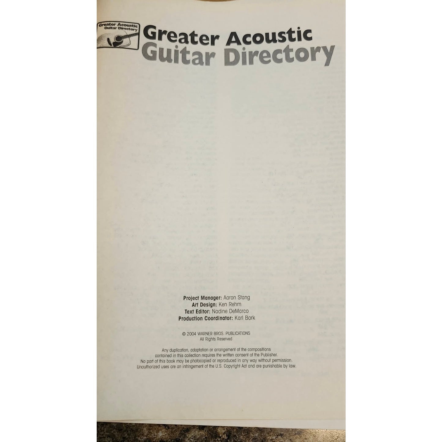 Warner Bros Greater Acoustic Guitar Directory Guitar Transcriptions Collection Book