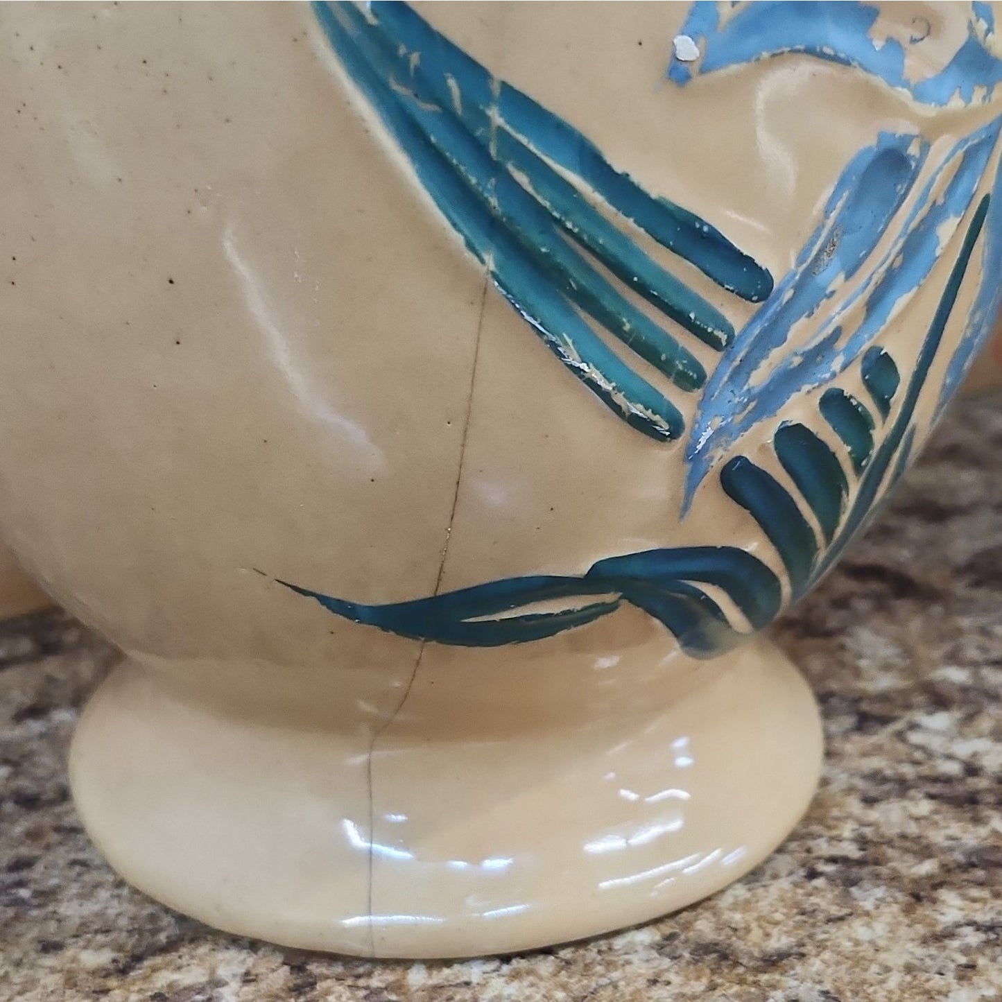 USA Ceramic Art Pottery Cache Pot w/ Floral Pattern & Handles, Glossy, 8.5 In