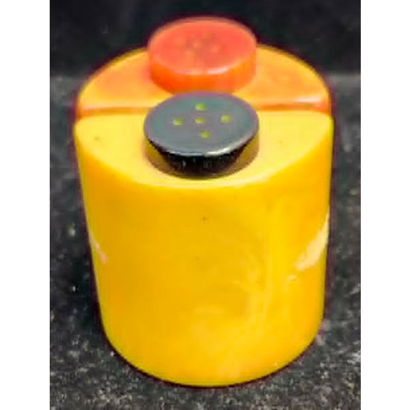 Vintage Bakelite Salt & Pepper Shakers Marbled Red Butterscotch Yellow Art Deco