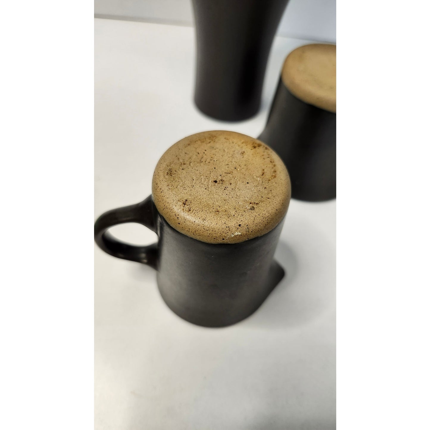 Signed Studio Pottery Black Stoneware Carafe Creamer Mug 3 Piece Set MCM