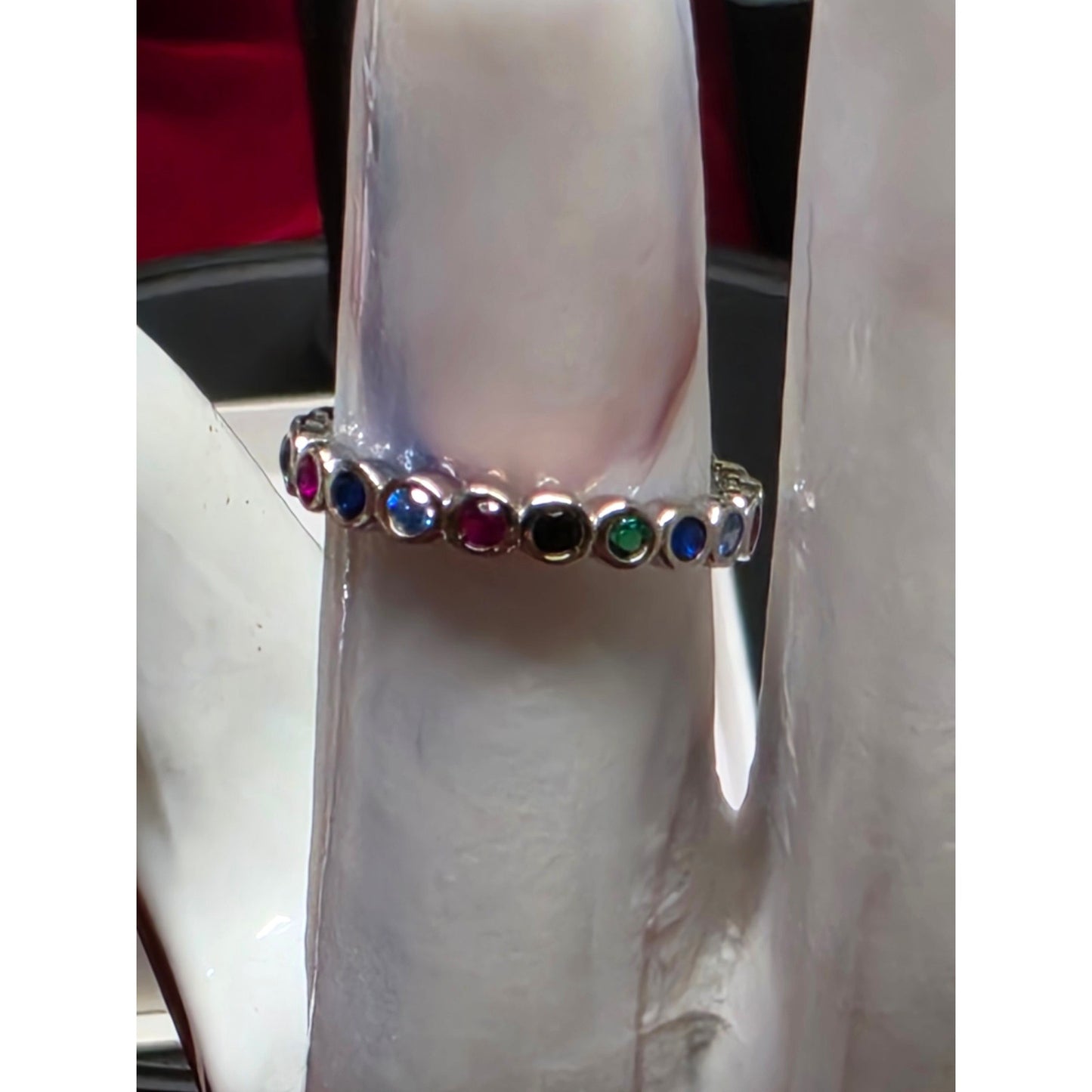 Sterling Silver Rainbow Rhinestone Eternity Band Ring Size 5.25 Stackable