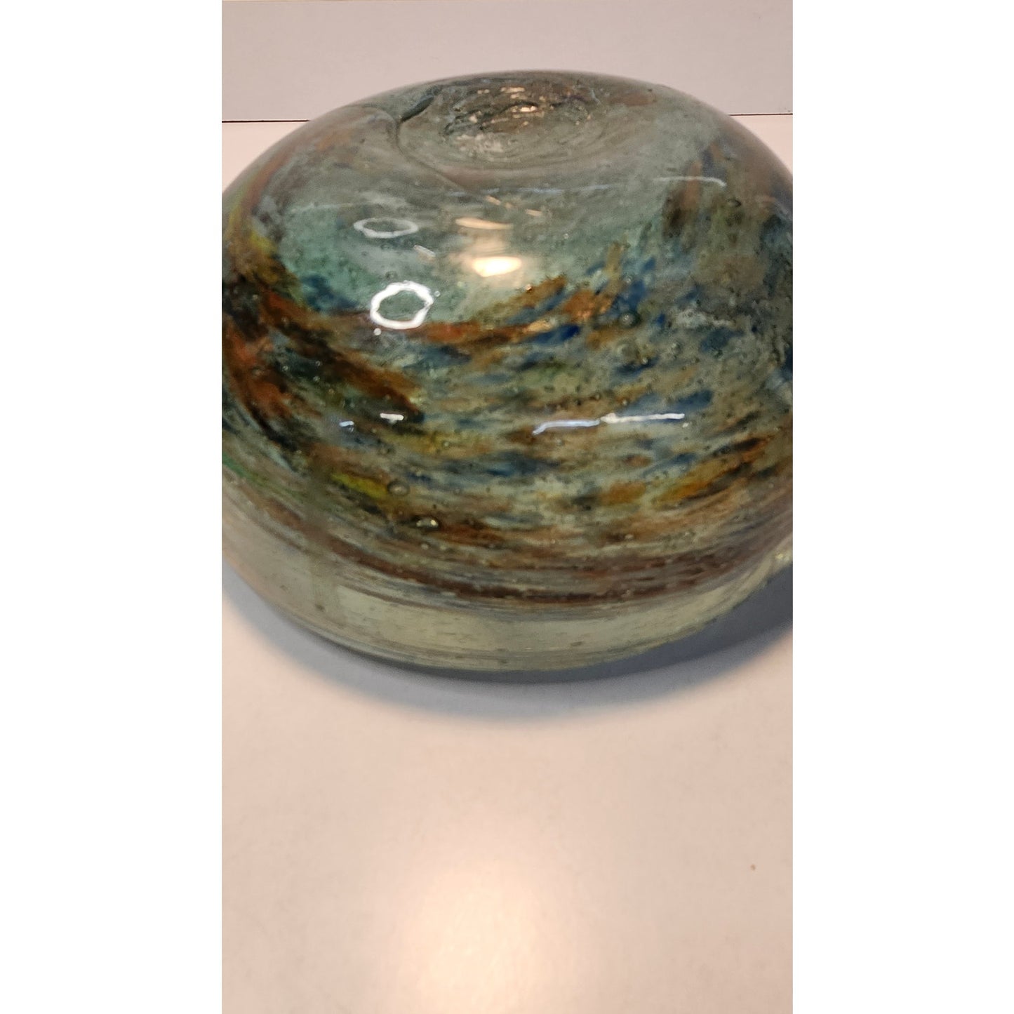 VTG Murano Style Hand Blown Art Glass Ashtray Heavy Blue Green Swirl MCM Dish 5”