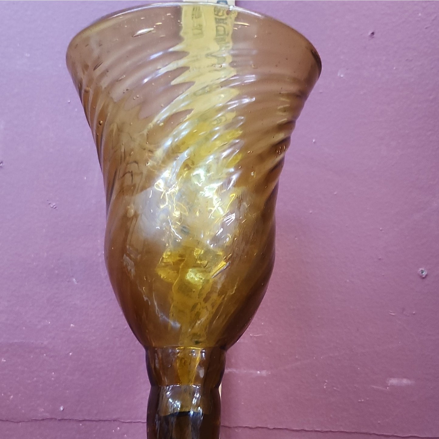 Amber Swirl Art Glass Vase, Hand Blown, Decorative, Glossy Finish, 13 In