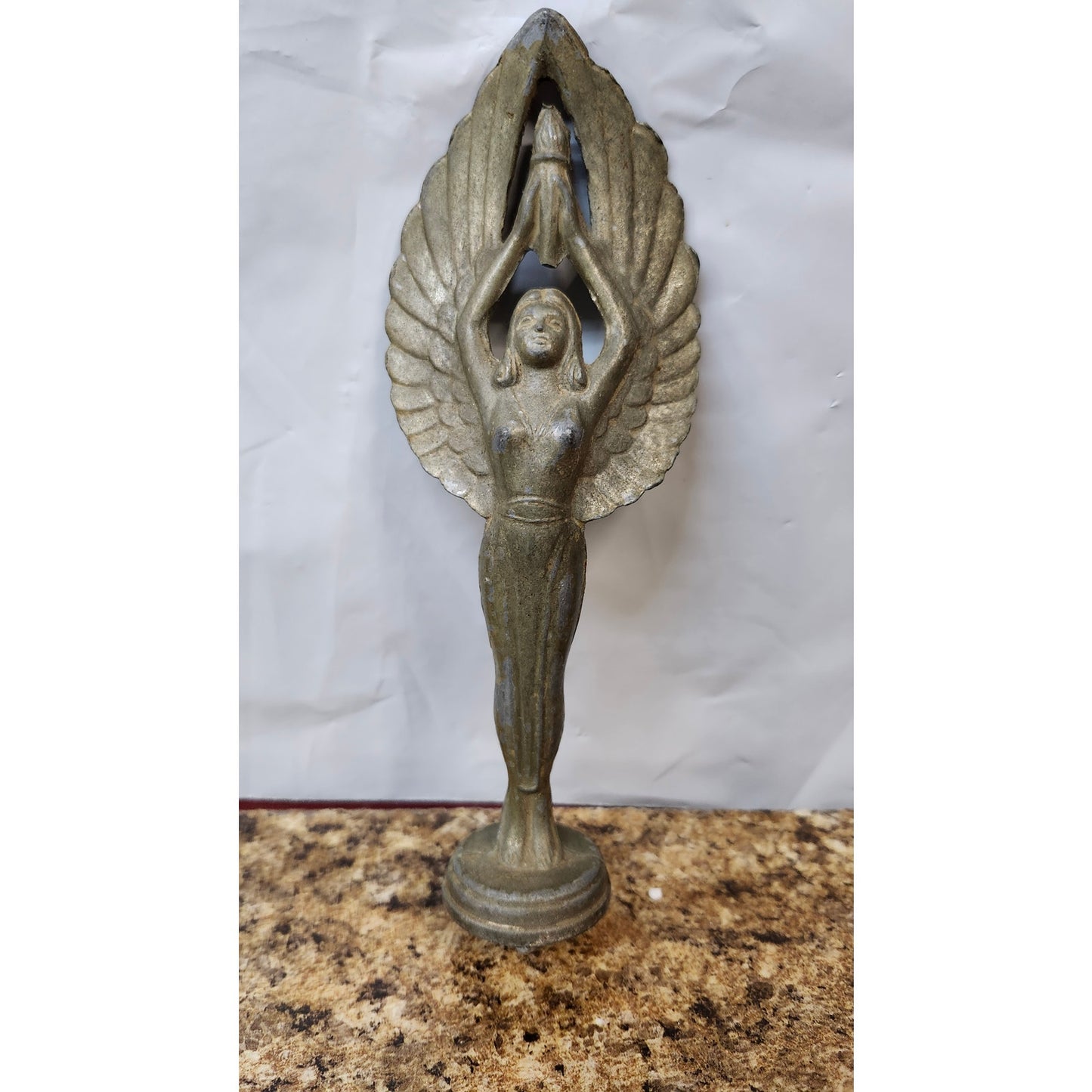 VTG Metal Trophy Torch Topper Victory Goddess Angel Figure Winged Art Deco 7.5"