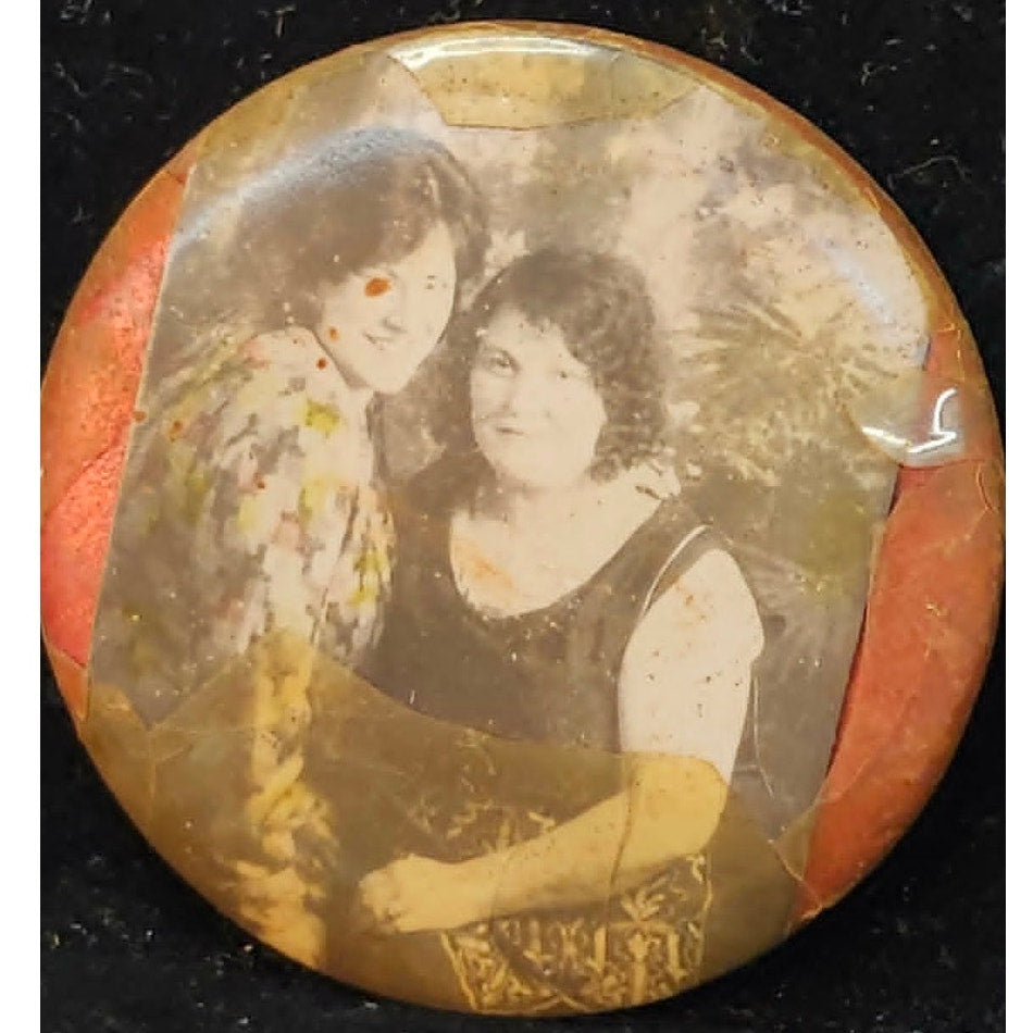 Vintage Pocket Mirror Two Women Flapper Era Celluloid Antique Compact Portrait
