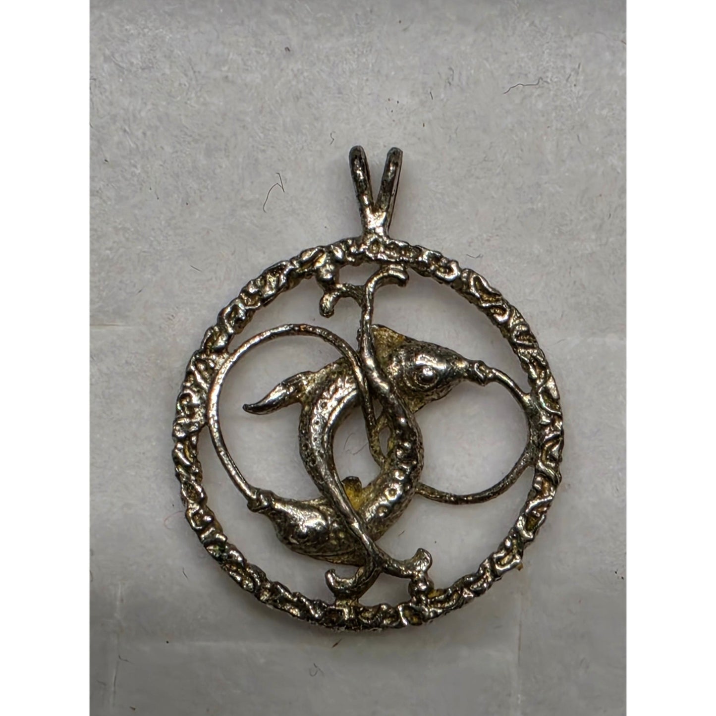 Vintage Sterling Silver Koi Fish Yin Yang Circle Pendant Pisces Zodiac Charm