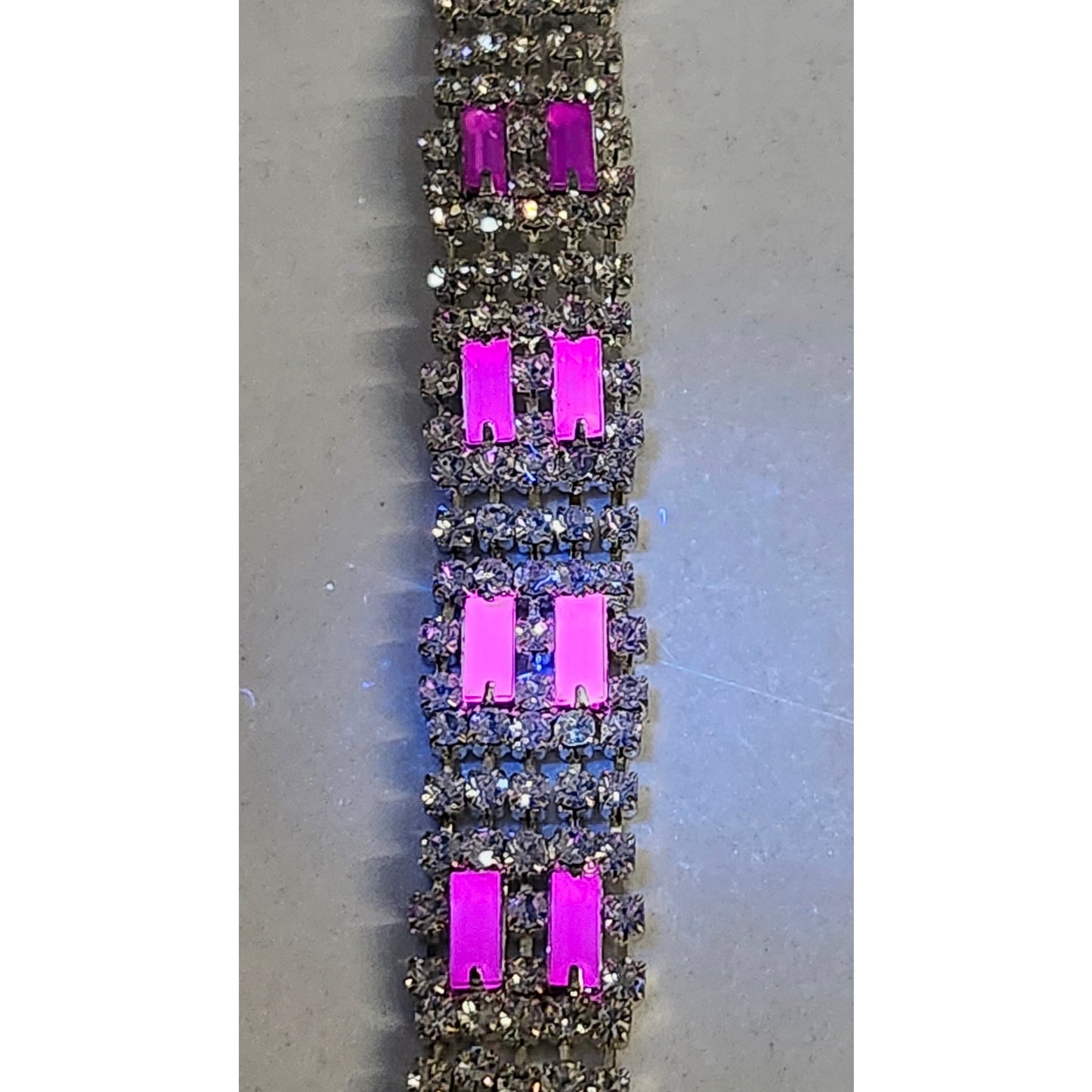 Vintage Ruby Rhinestone Silver-Tone Link Costume Bracelet 7.25"