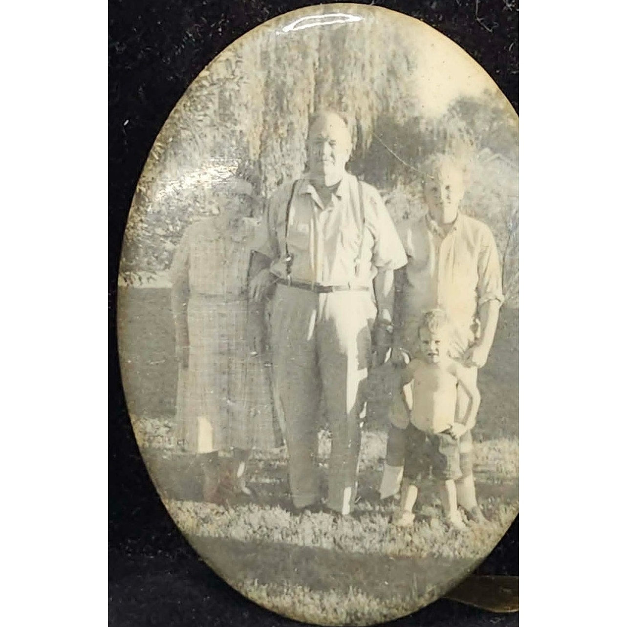 Vintage Antique Oval Celluloid Pocket Mirror Family Photo Portrait