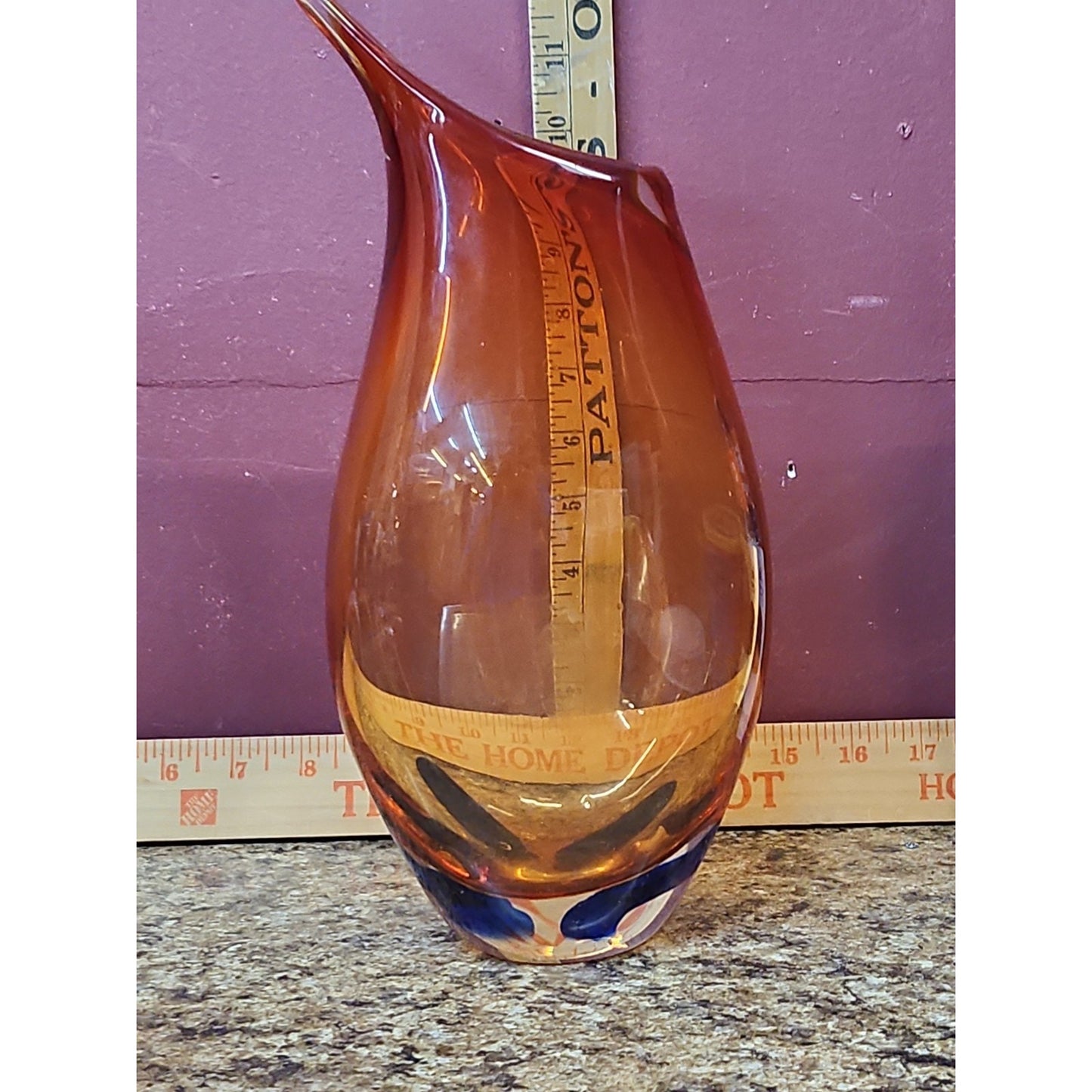 Blue Vintage Murano Style Teardrop Art Glass Vase, 12"