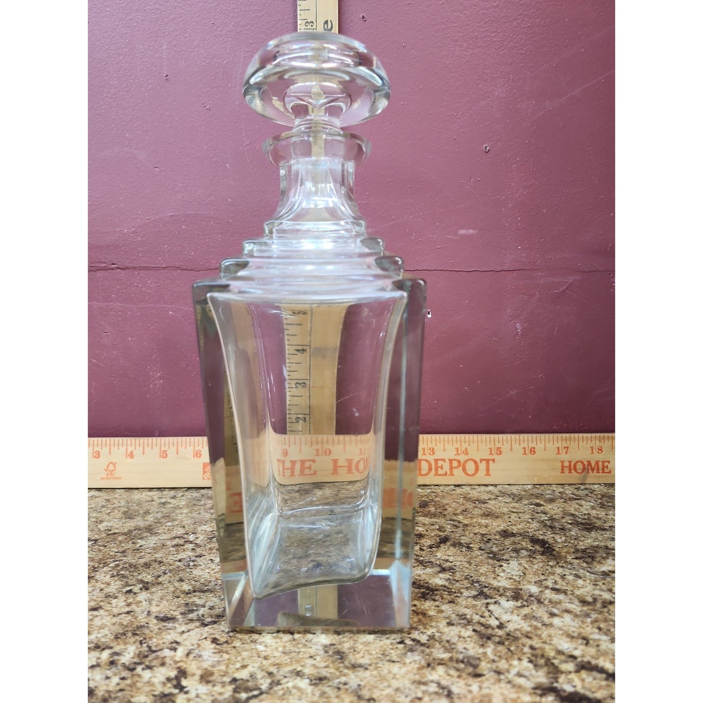 Art Deco / MCM Squared Crystal Whiskey Scotch Decanter w/ Stopper 10" UV Glow!