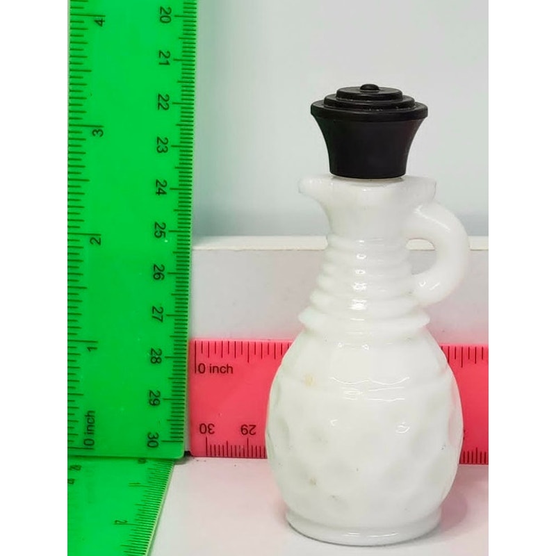 Vintage Milk Glass Cruet Dimple Bottle & Weavetex Basketweave Bowl Set White