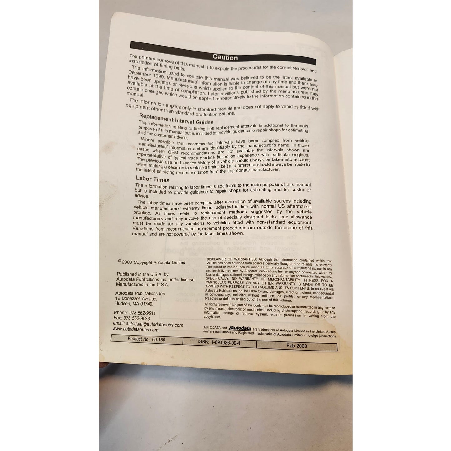 Autodata Timing Belts 2000 Edition Domestic Imported Cars Vans Light Trucks