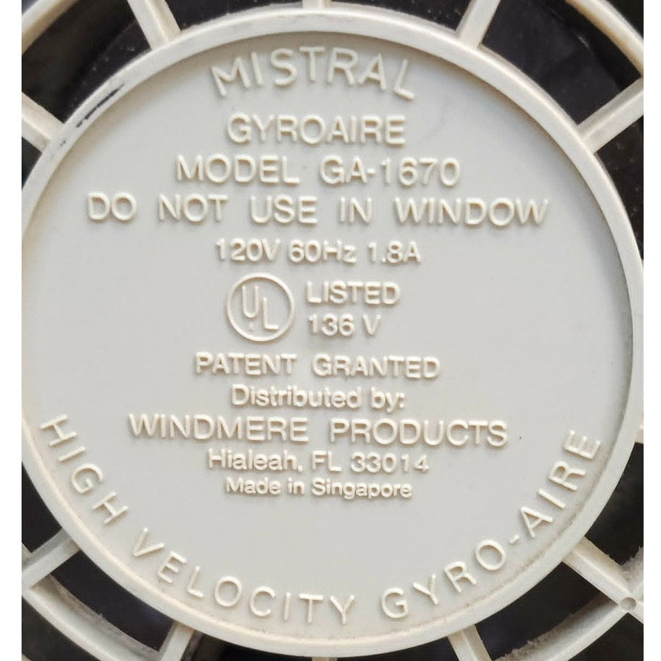 Vintage Mistral Gyro-Aire Box Fan High Velocity GA-1670  Rotating Louvre 16 Inch