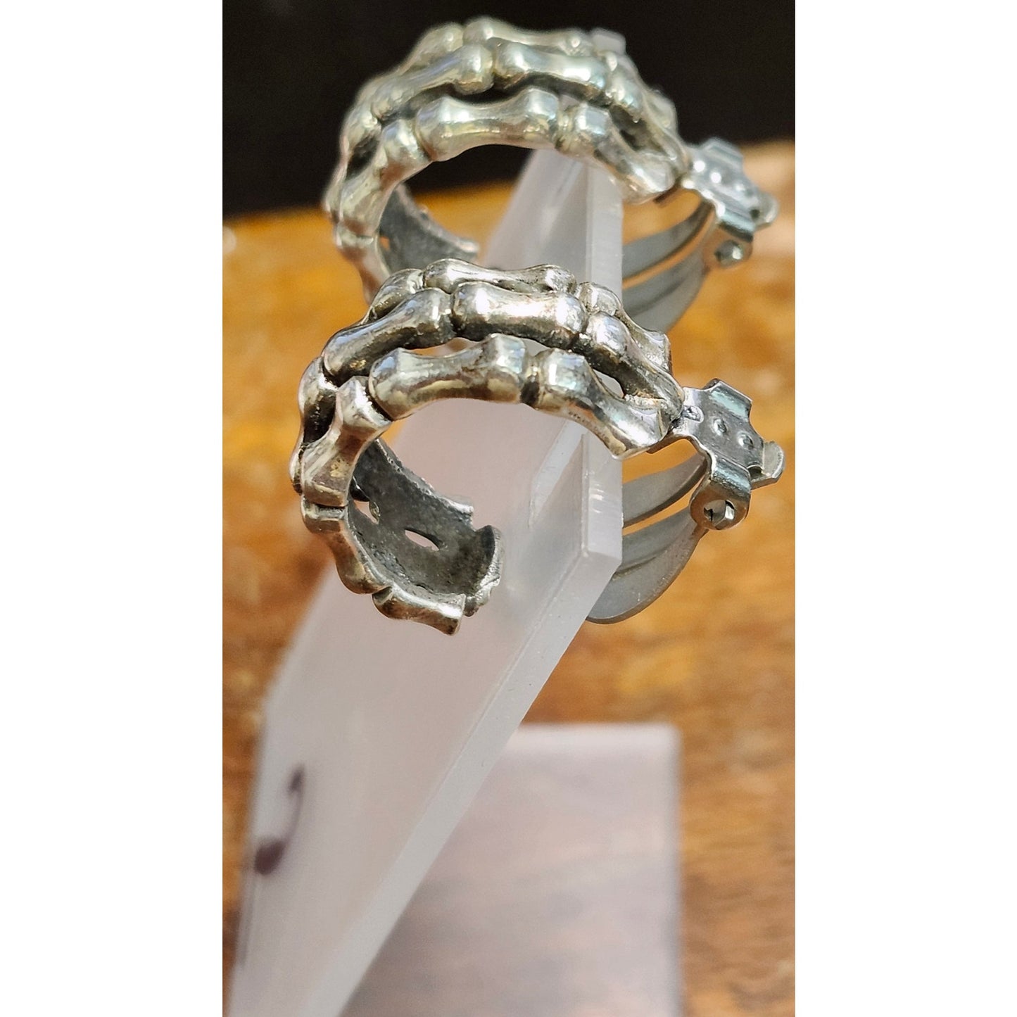 925 Sterling Silver Triple Skeleton Bone Hoop Clip-On Earrings