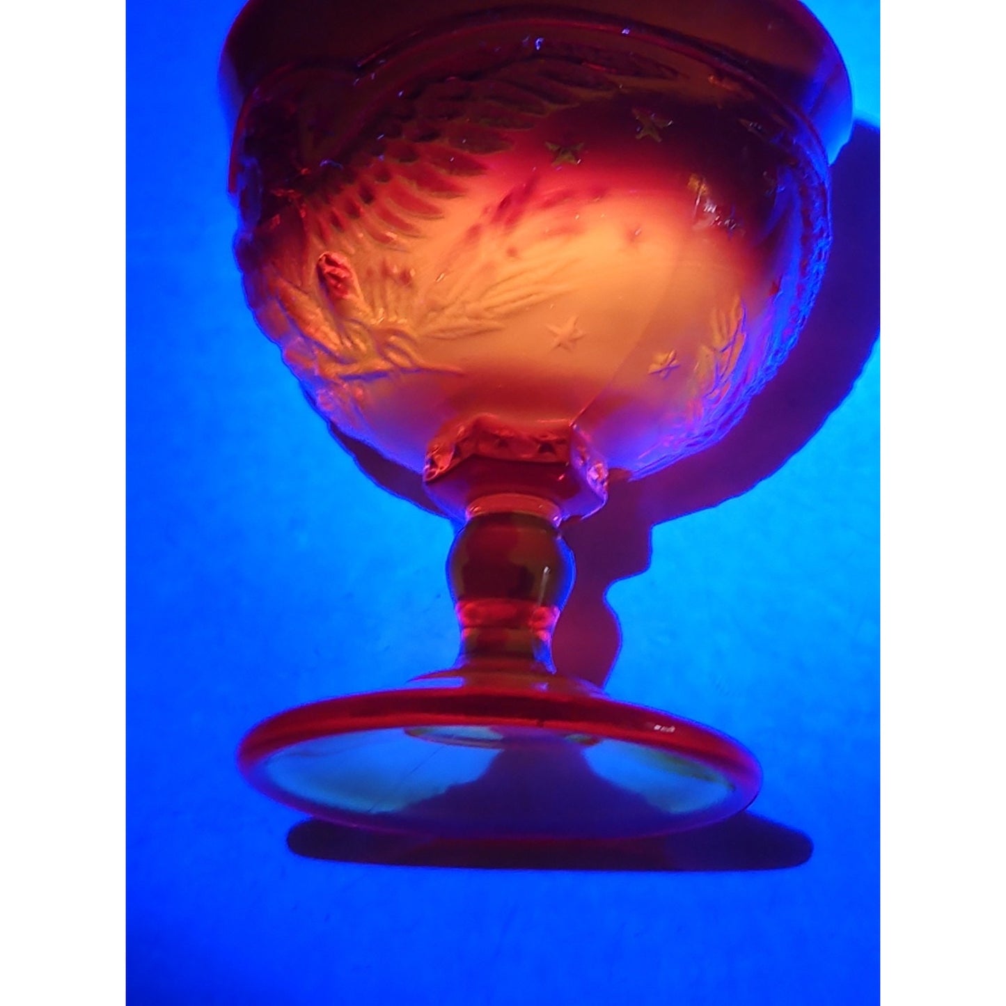 Amberina Eagle 4" Dessert Cup Goblet UV Reactive VTG LE SMITH Cadmium Glass
