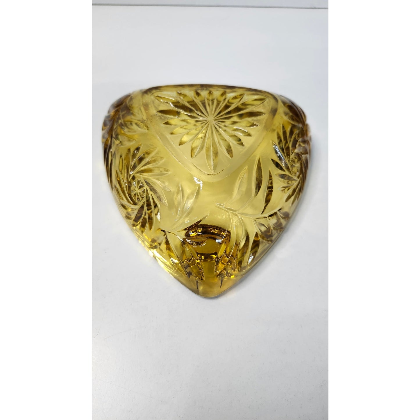 Vintage Triangle Ashtray Hazel Atlas Glass Amber Granada Pinwheel Starburst MCM
