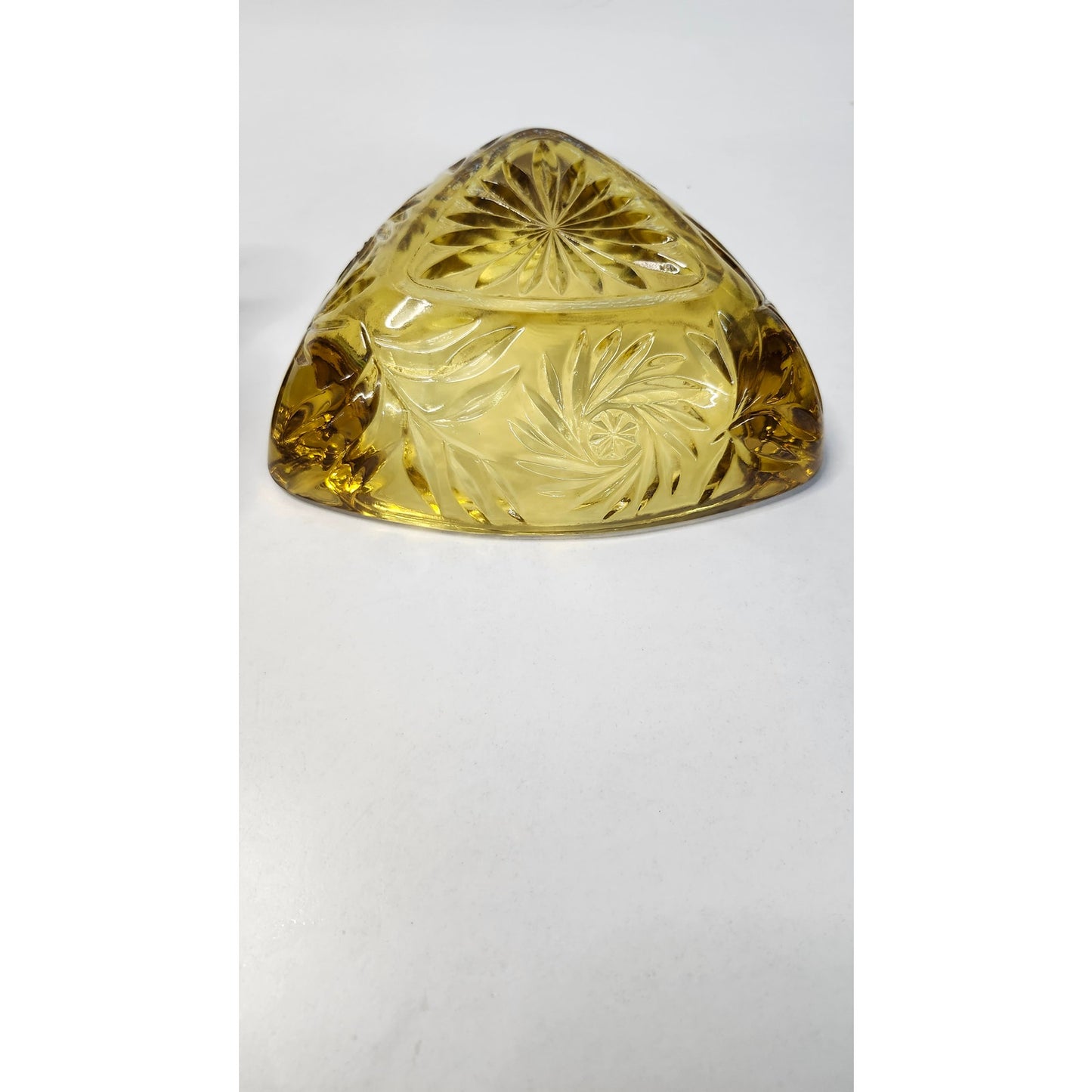 Vintage Triangle Ashtray Hazel Atlas Glass Amber Granada Pinwheel Starburst MCM