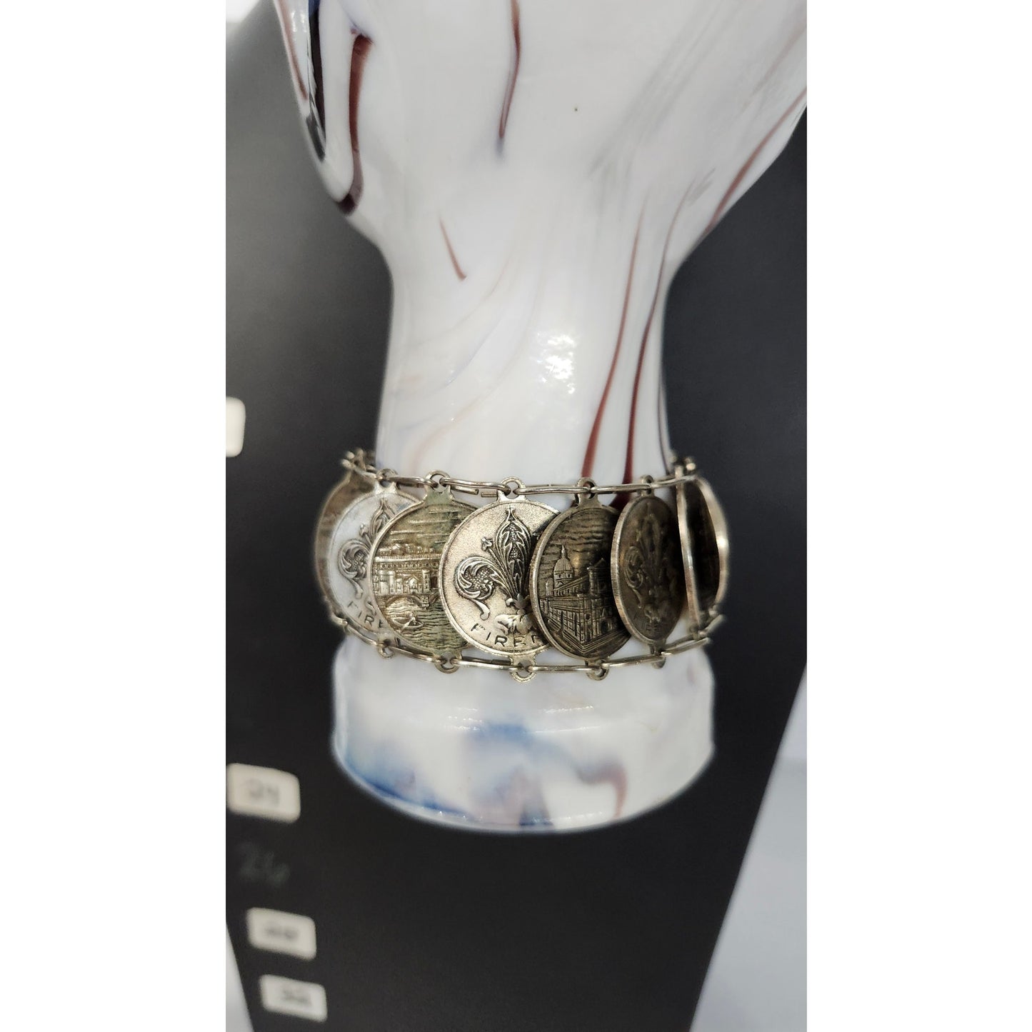 Vintage Italian Souvenir Coin Bracelet Florence Firenze Silver Tone 8"