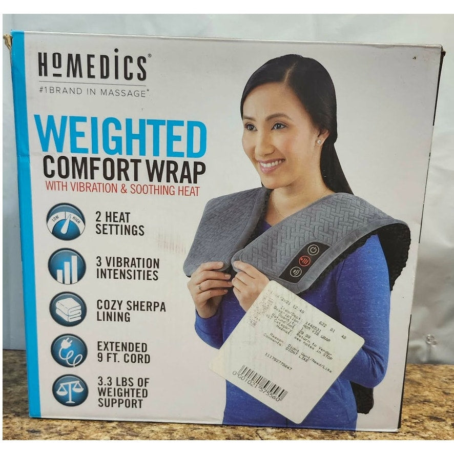 HoMedics Weighted Comfort Wrap Heating Pad Gray Vibration Soothing Heat Massage
