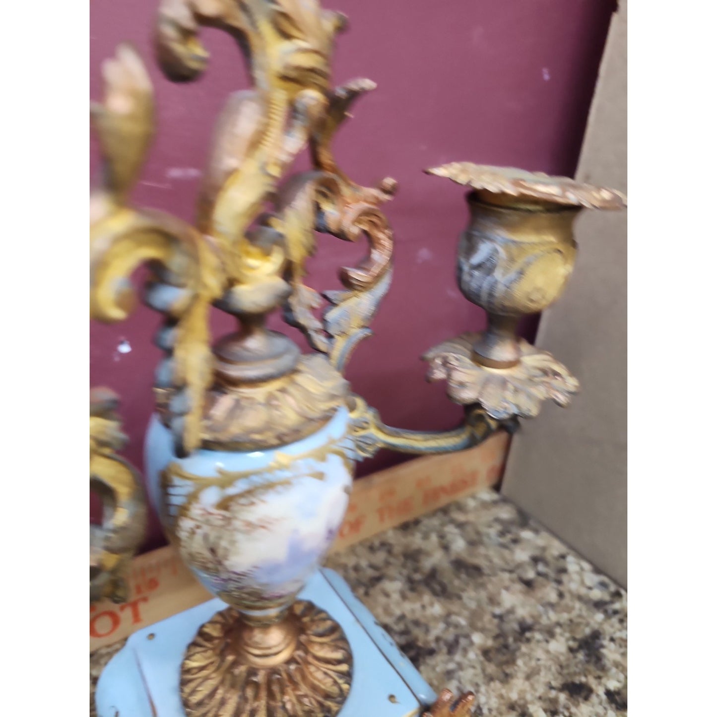 Pair of Antique French Sevres Gold Gilded Bronze and Hand Painted Porcelain...
