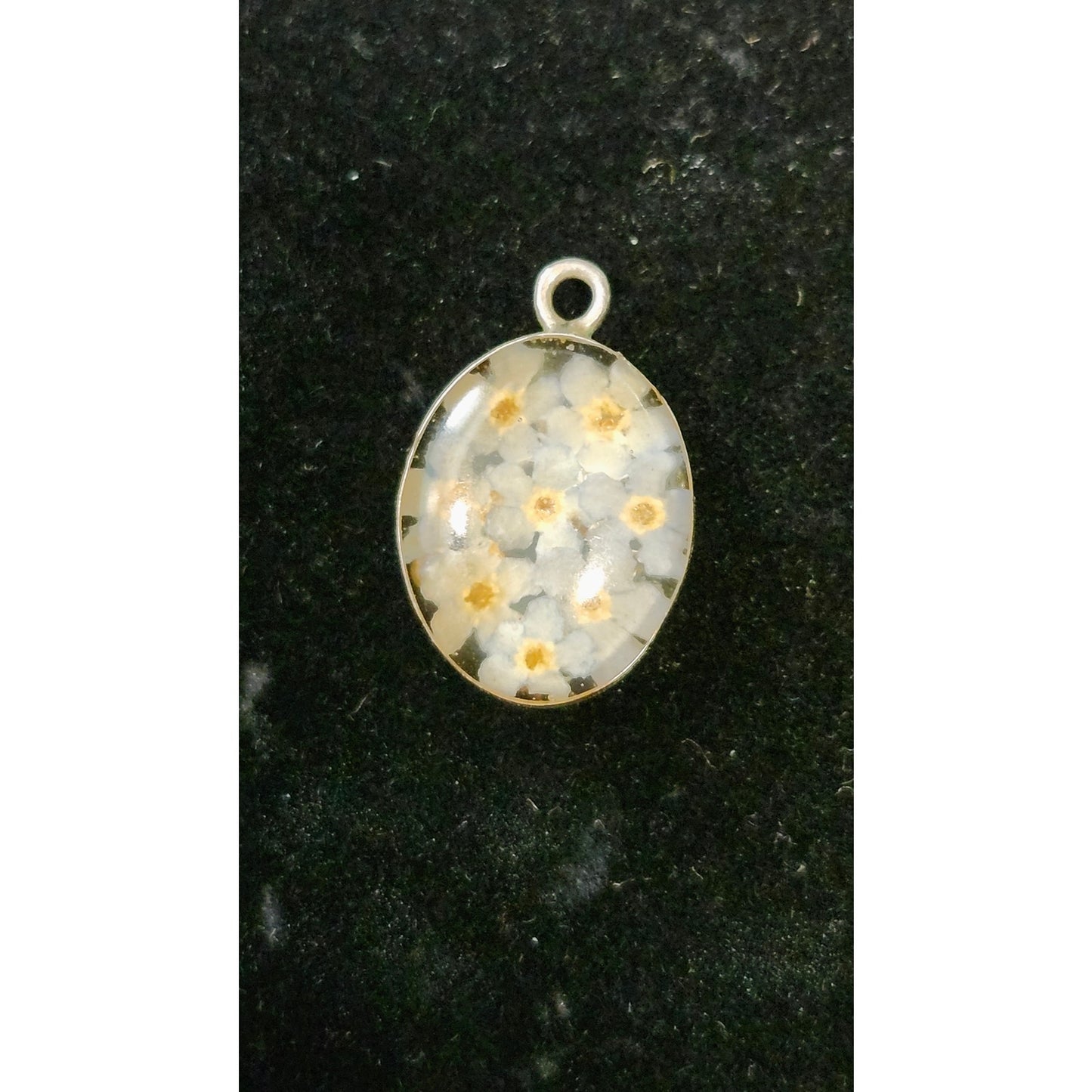 Vintage ATI Mexico 925 Sterling Silver Dried Flower Resin Oval Pendant Charm