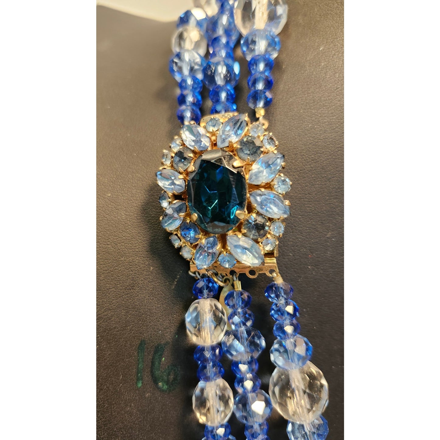 Vintage Darien Multi Strand Faceted Bead Necklace Blue Clear Lead Crystal 21"