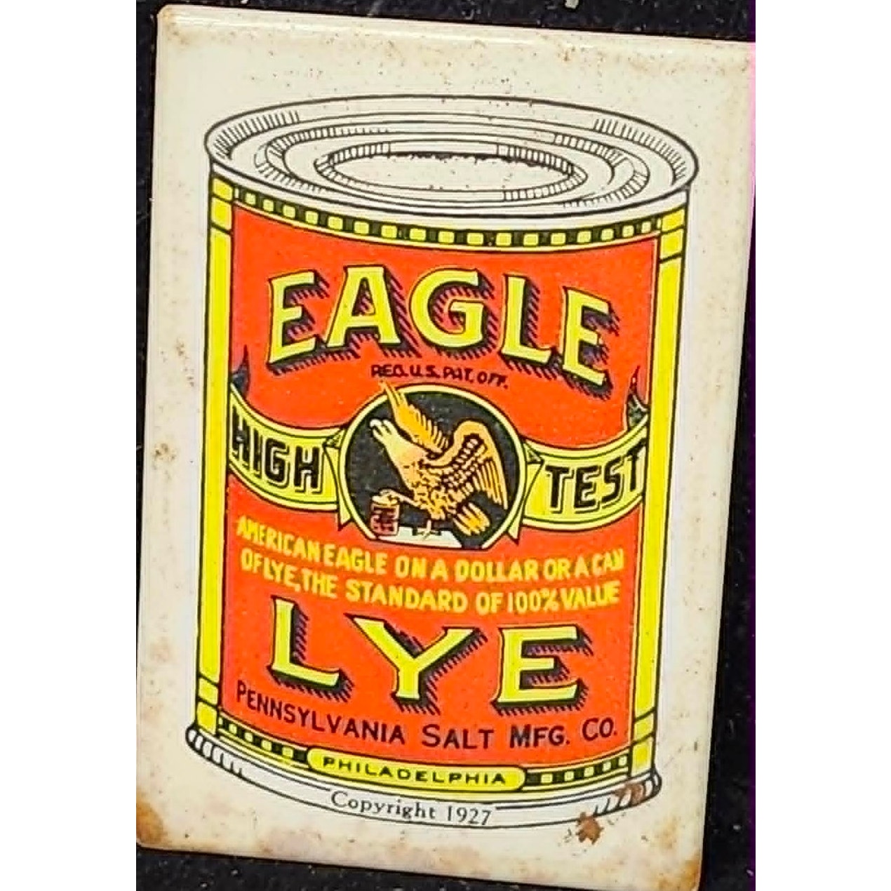 Vintage 1927 Eagle High Test Lye Advertising Pocket Mirror Celluloid USA