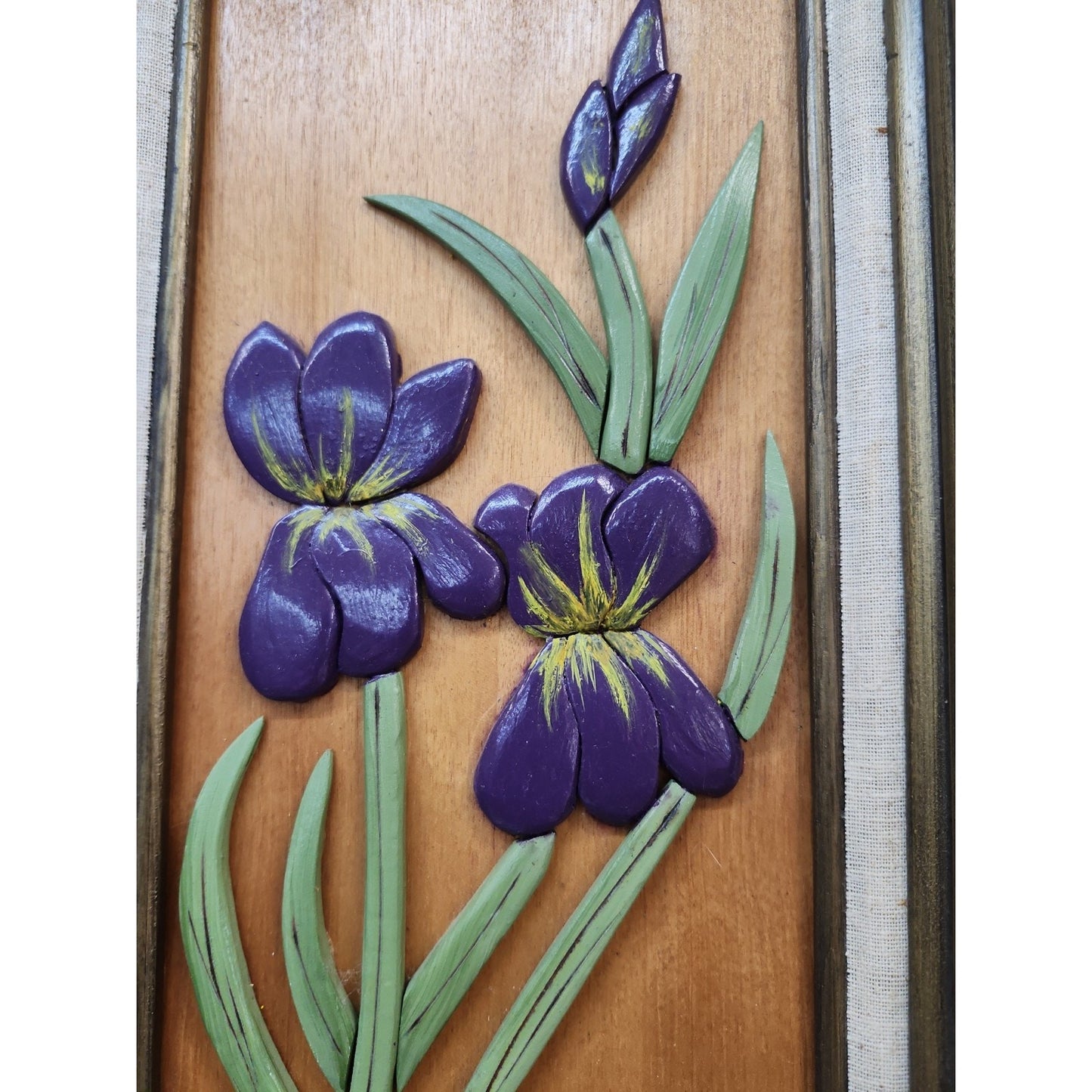 Vintage 20" Floral Carved Wall Plaque Engraved Relief Design Iris Flower Fincher