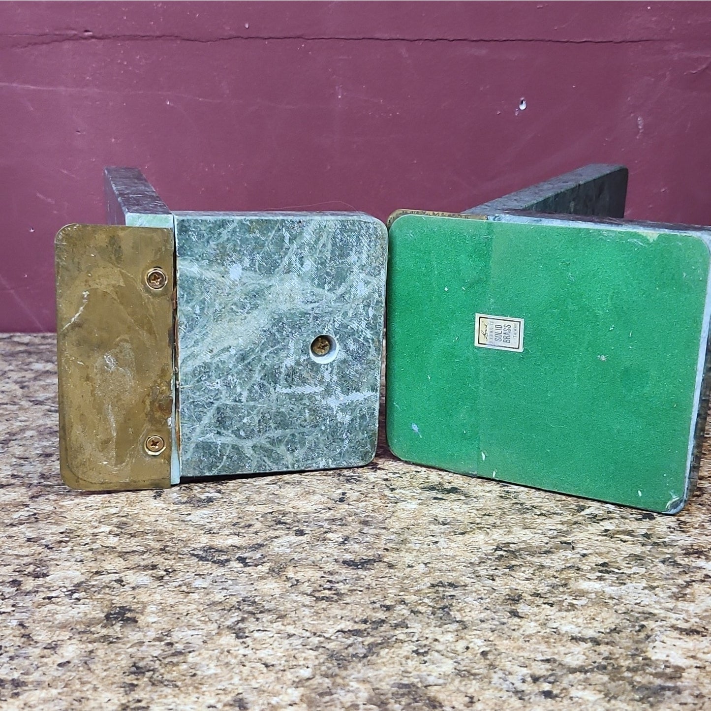 Leonard Silver Co Solid Brass Unicorn Bookends Pair, Marbled Green Marble