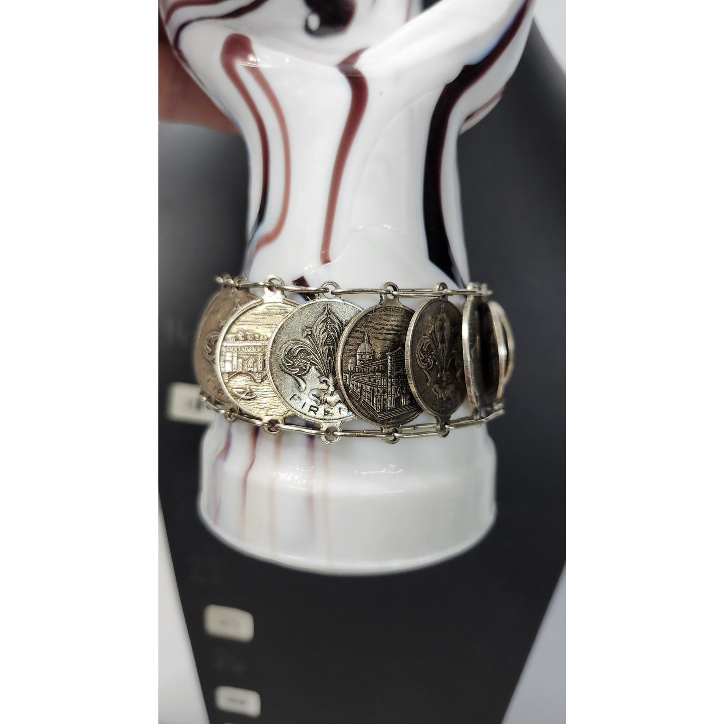 Vintage Italian Souvenir Coin Bracelet Florence Firenze Silver Tone 8"