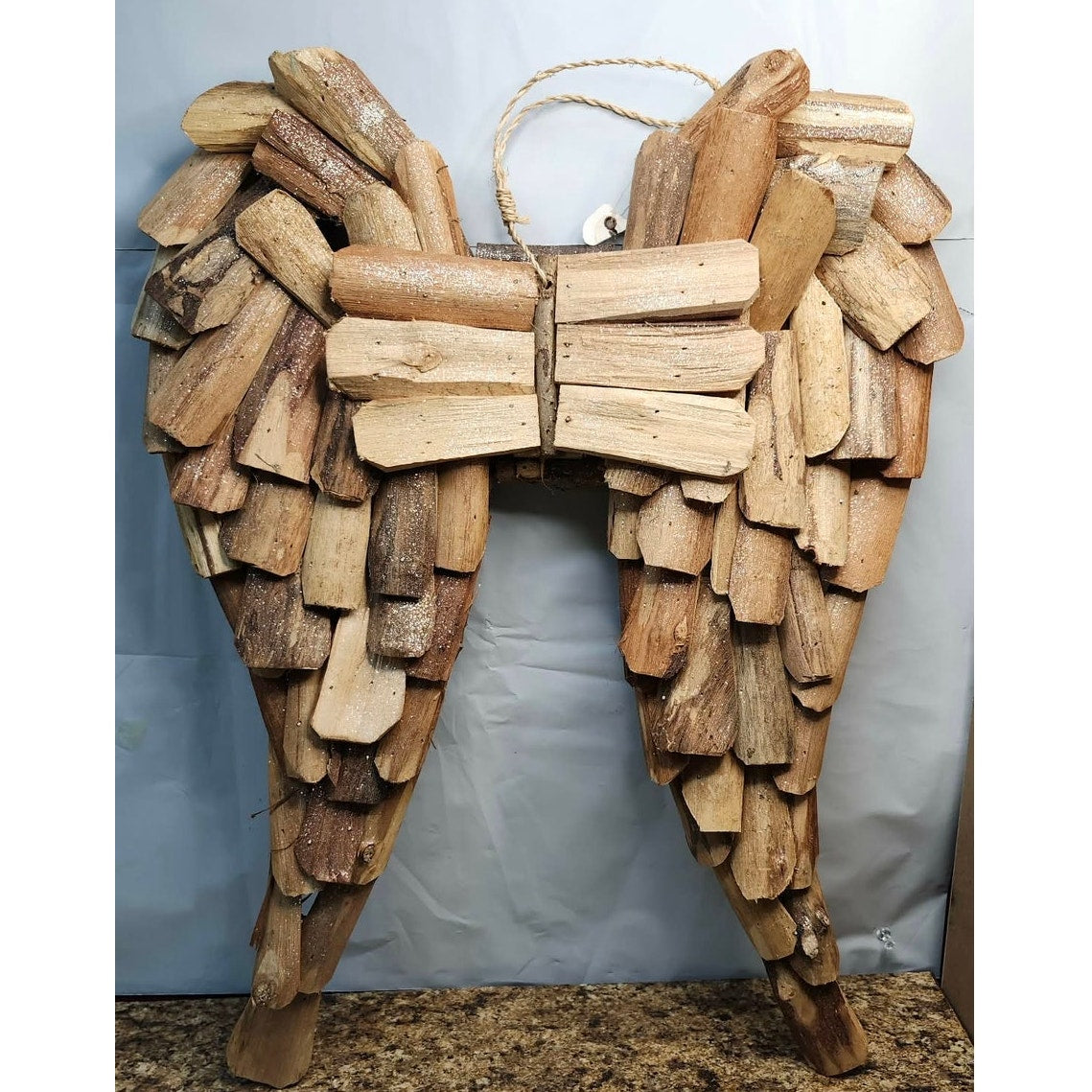 Driftwood Angel Wings Wall Hanging Sculpture Rustic Wood Decor Handmade 21" Tall