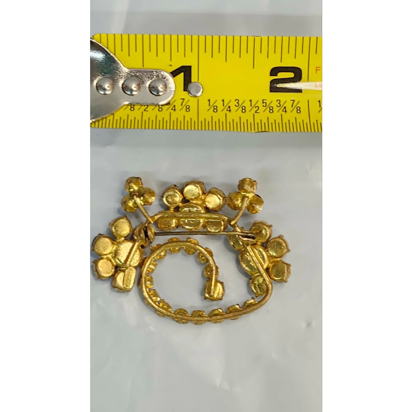 Vintage Made In Austria Rhinestone Brooch Pin Red Clear Crystal Gold Tone