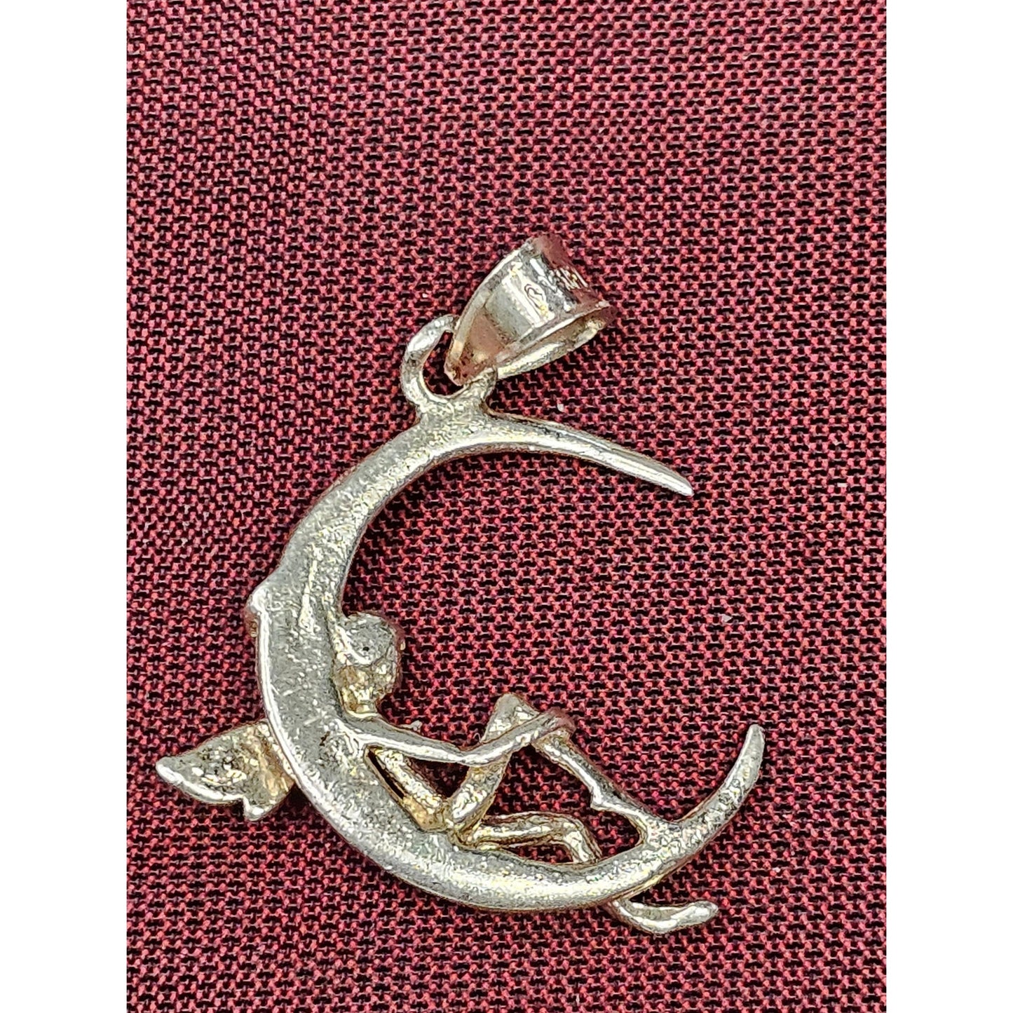 Sterling Silver Fairy on Crescent Moon Charm Pendant – Signed