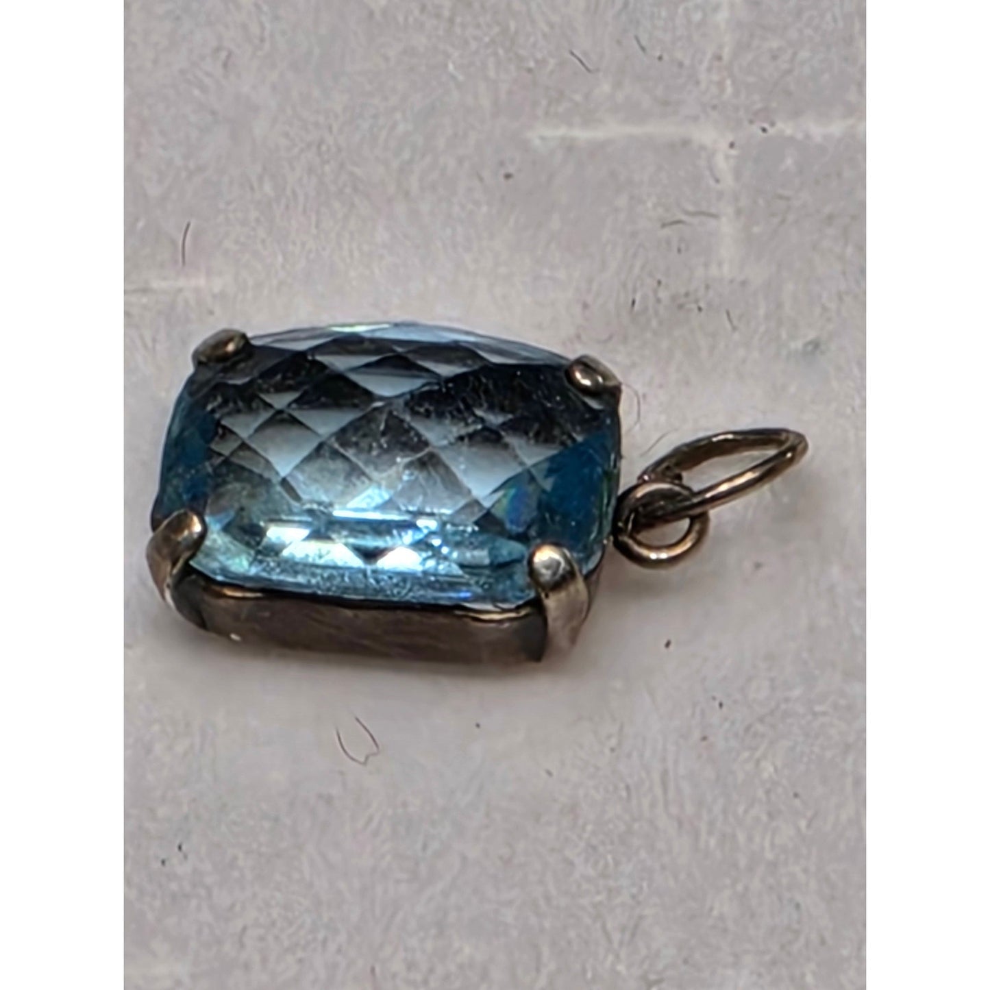 Vintage Sterling Silver Faceted Blue Pendant Gemstone Charm