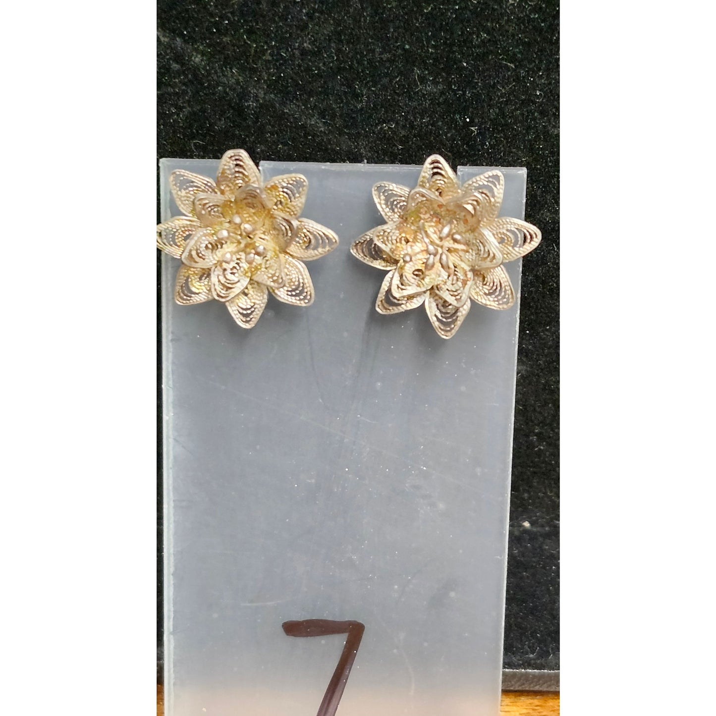 Vintage Sterling Silver Filigree Flower Stud Post Earrings Estate 3D Layered