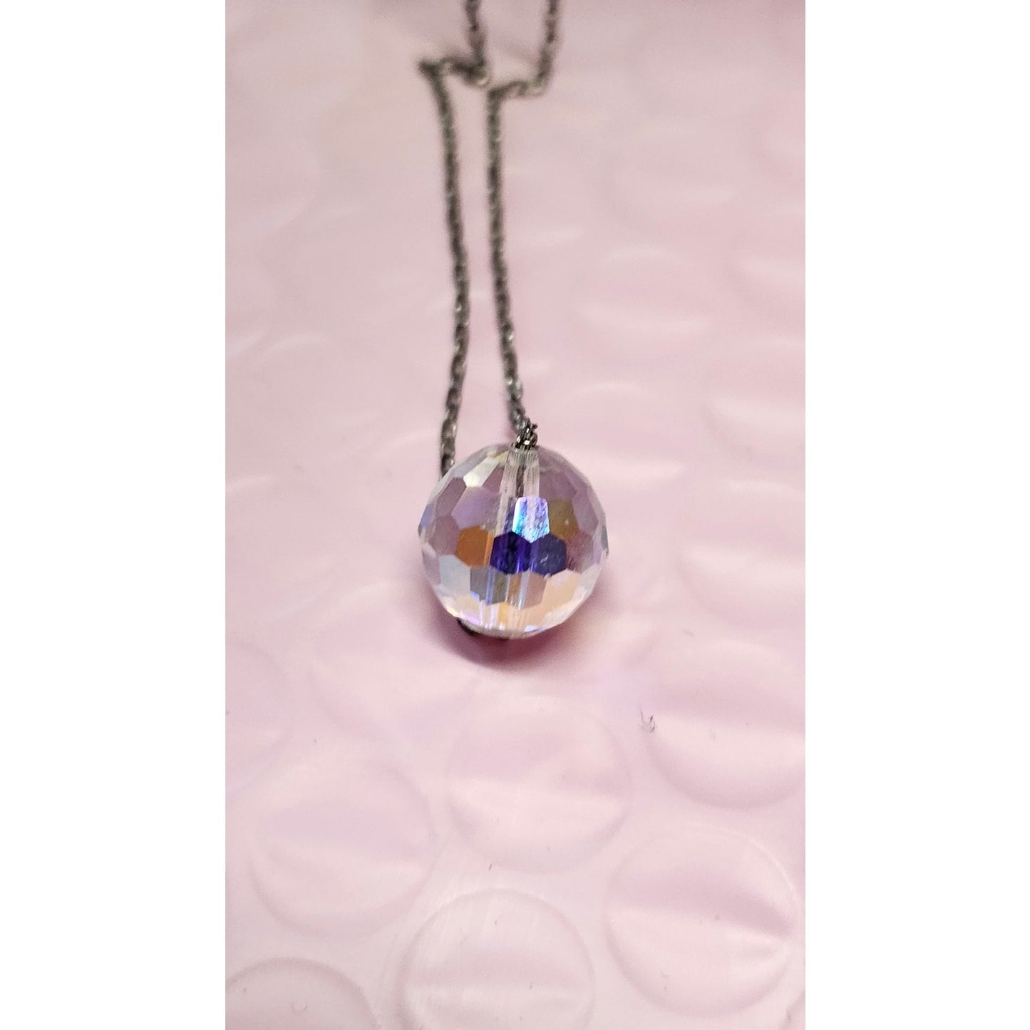 925 Sterling Silver Cable Chain Faceted Crystal Ball Pendant Necklace 18"