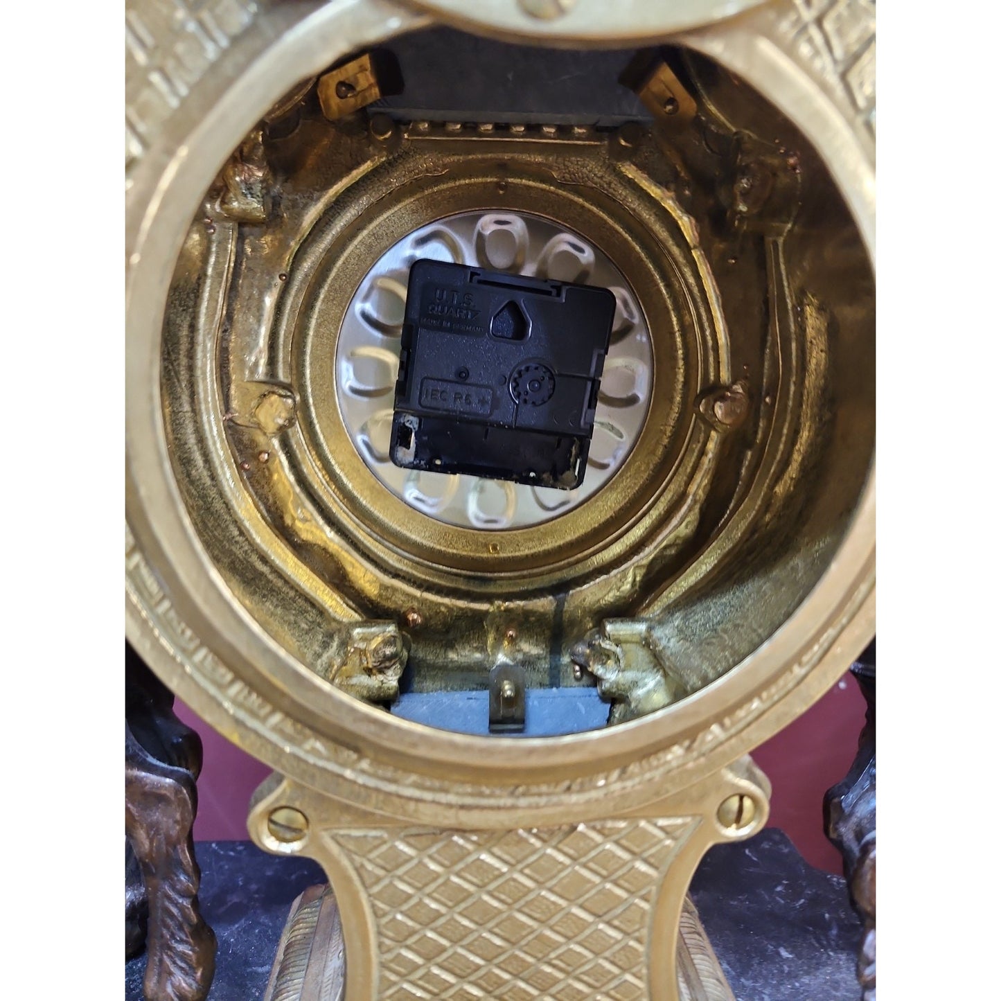 Large Imperial Lancini Italian Made Gilded Bronze & Marble Mantle Clock Satyrs