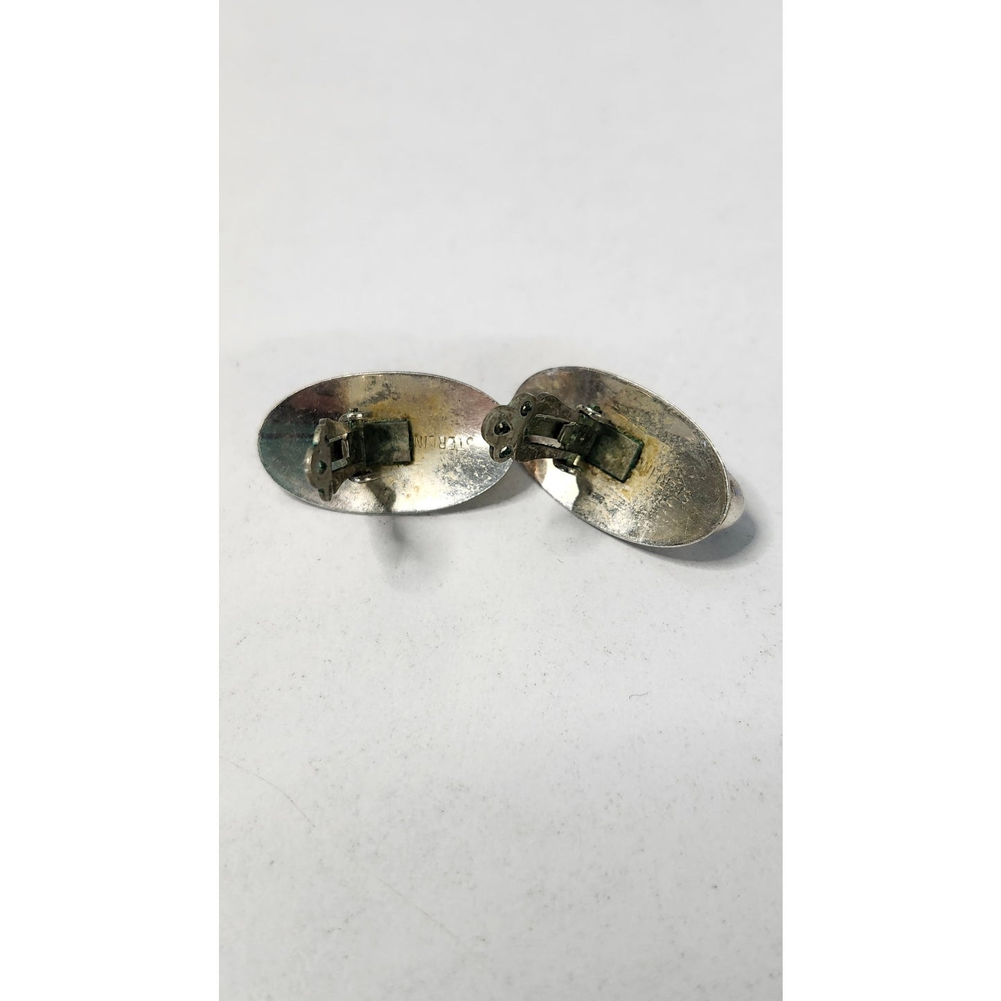 Vintage Sterling Silver Black Onyx Hematite Oval Clip-On Earrings