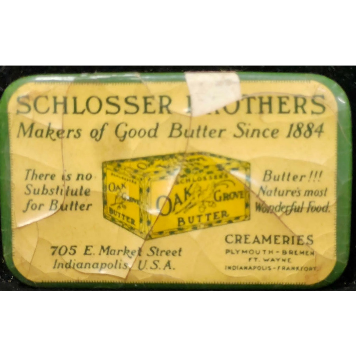 VTG Schlosser Brothers Oak Grove Butter Advertising Pocket Mirror Indianapolis