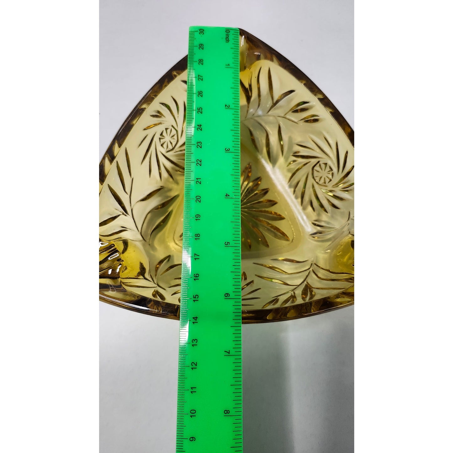Vintage Triangle Ashtray Hazel Atlas Glass Amber Granada Pinwheel Starburst MCM