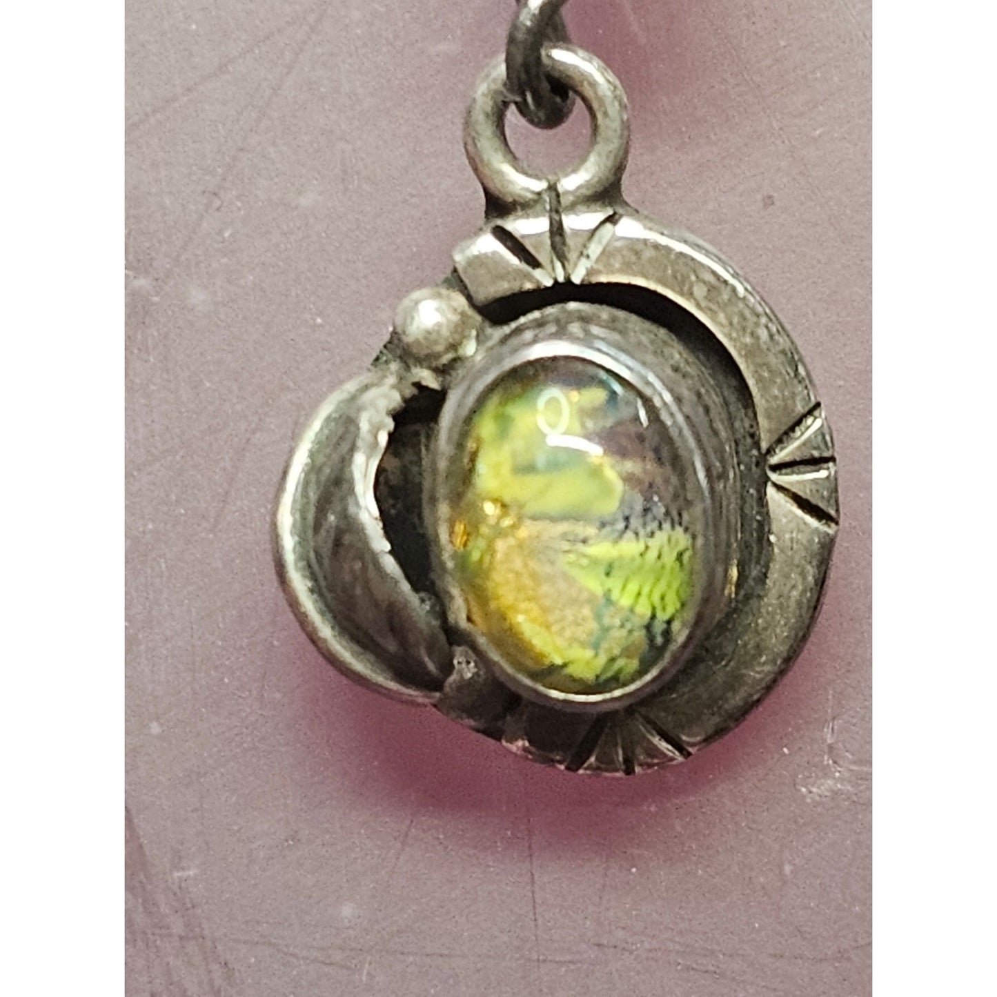 Vintage 925 Sterling Silver Iridescent Cabochon Dangle Earrings