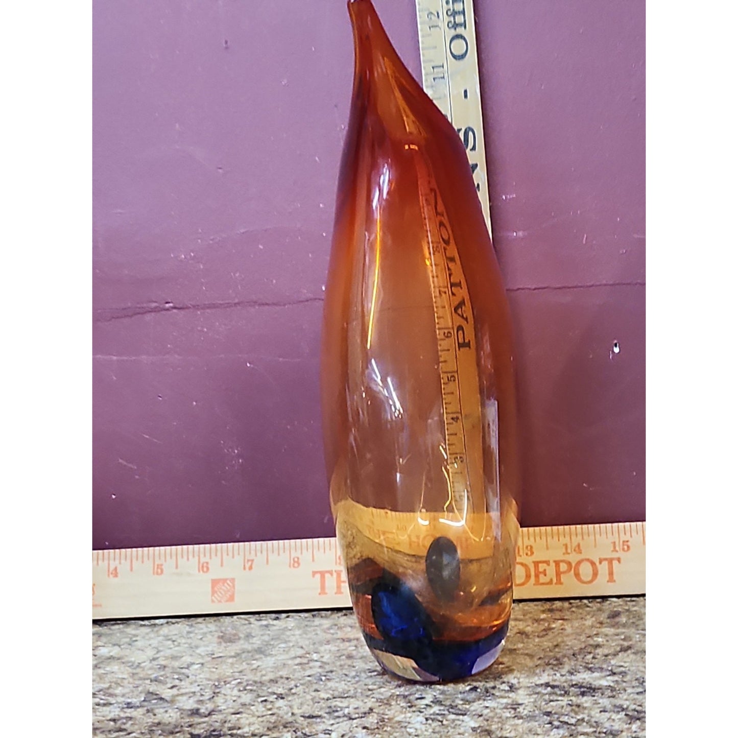 Blue Vintage Murano Style Teardrop Art Glass Vase, 12"