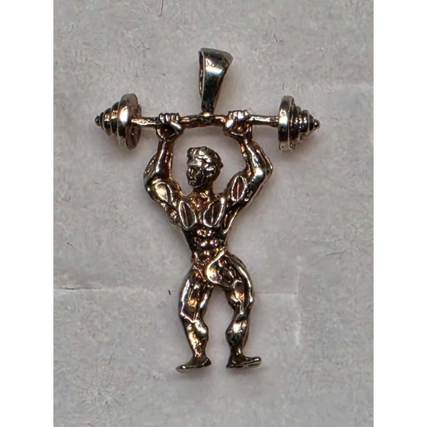 Sterling Silver Bodybuilder Weightlifter Pendant Barbell