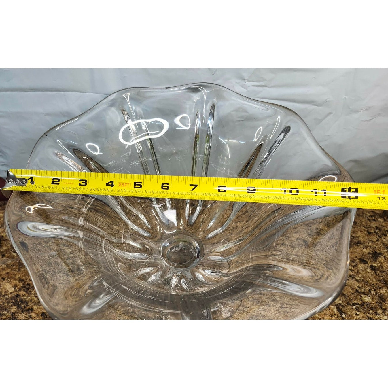 Vintage Clear Glass Fluted Pedestal Compote Centerpiece Bowl Scalloped 9.5" Tall