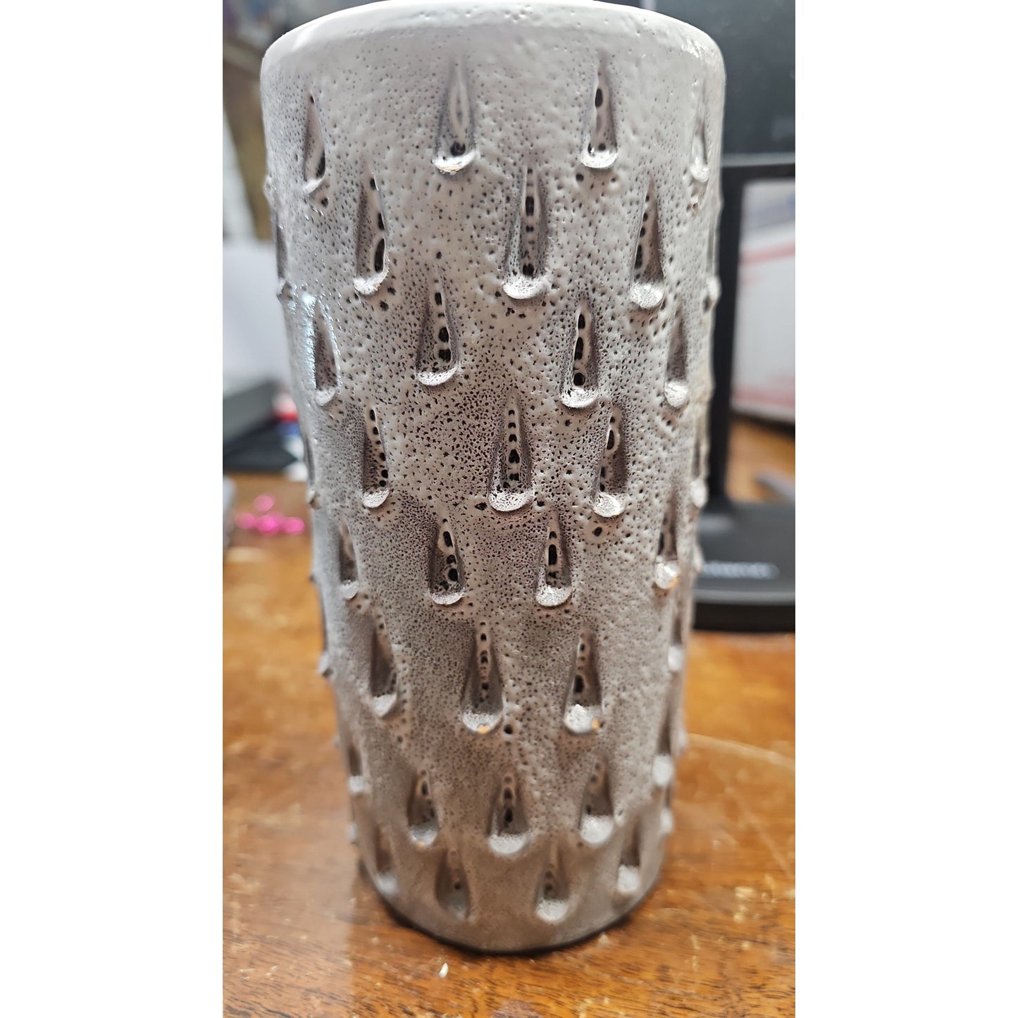 Vintage Mid Century Lava Glaze Studio Pottery Vase Italy Gray Textured Tear Drop